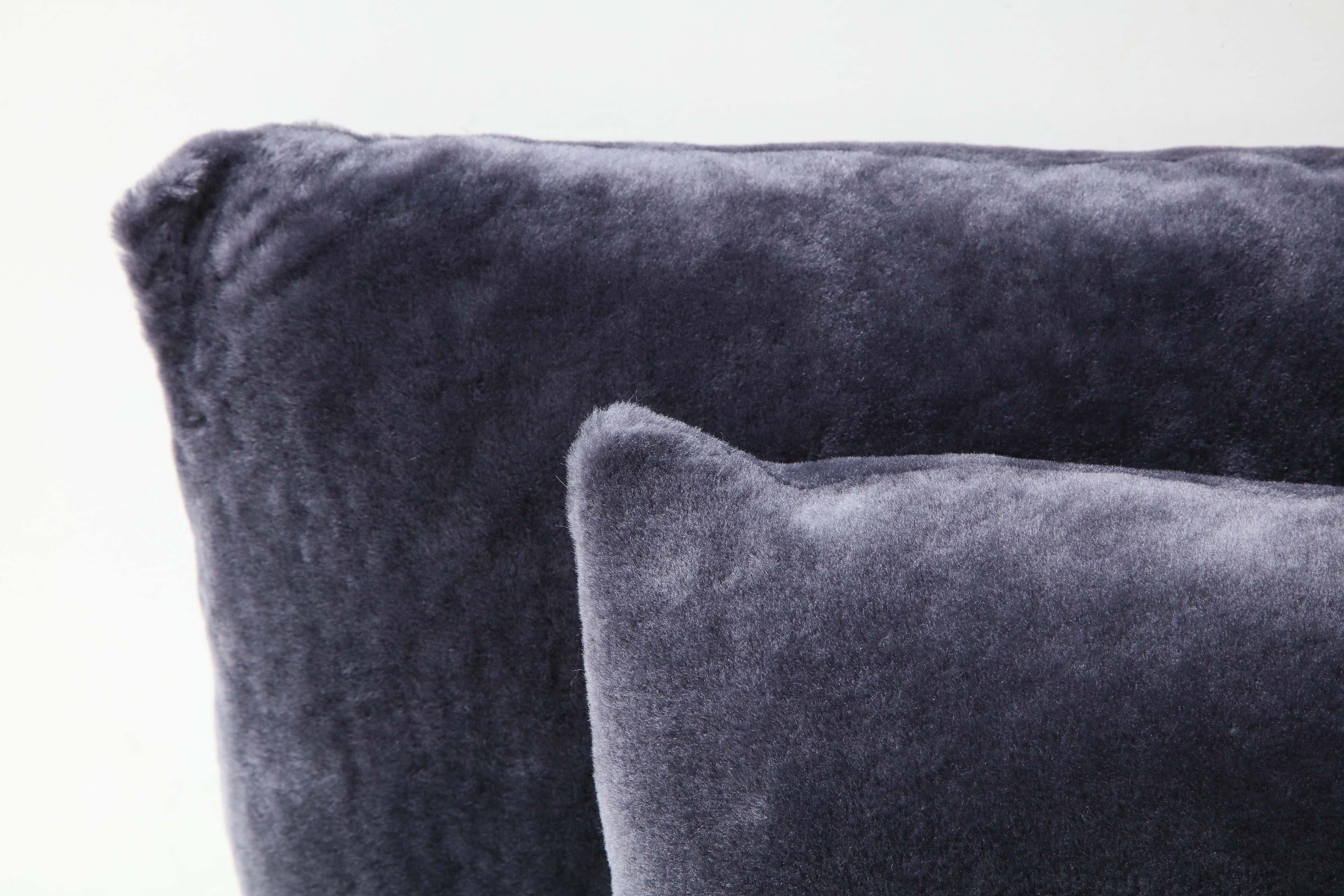 Contemporary Custom Double Sided Merino Shearling Pillow in Purple Grey Color For Sale