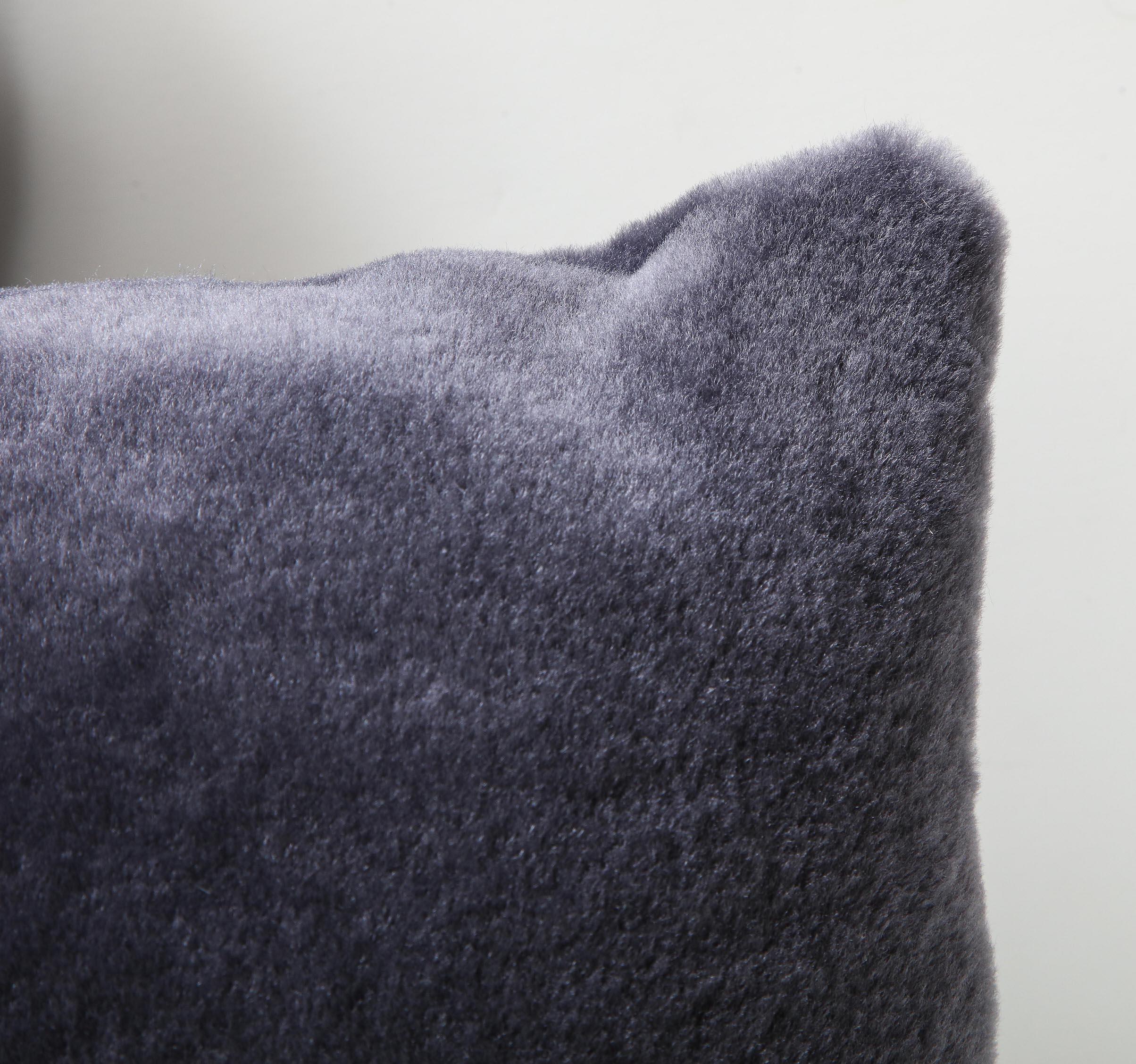 Fur Custom Double Sided Merino Shearling Pillow in Purple Grey Color For Sale
