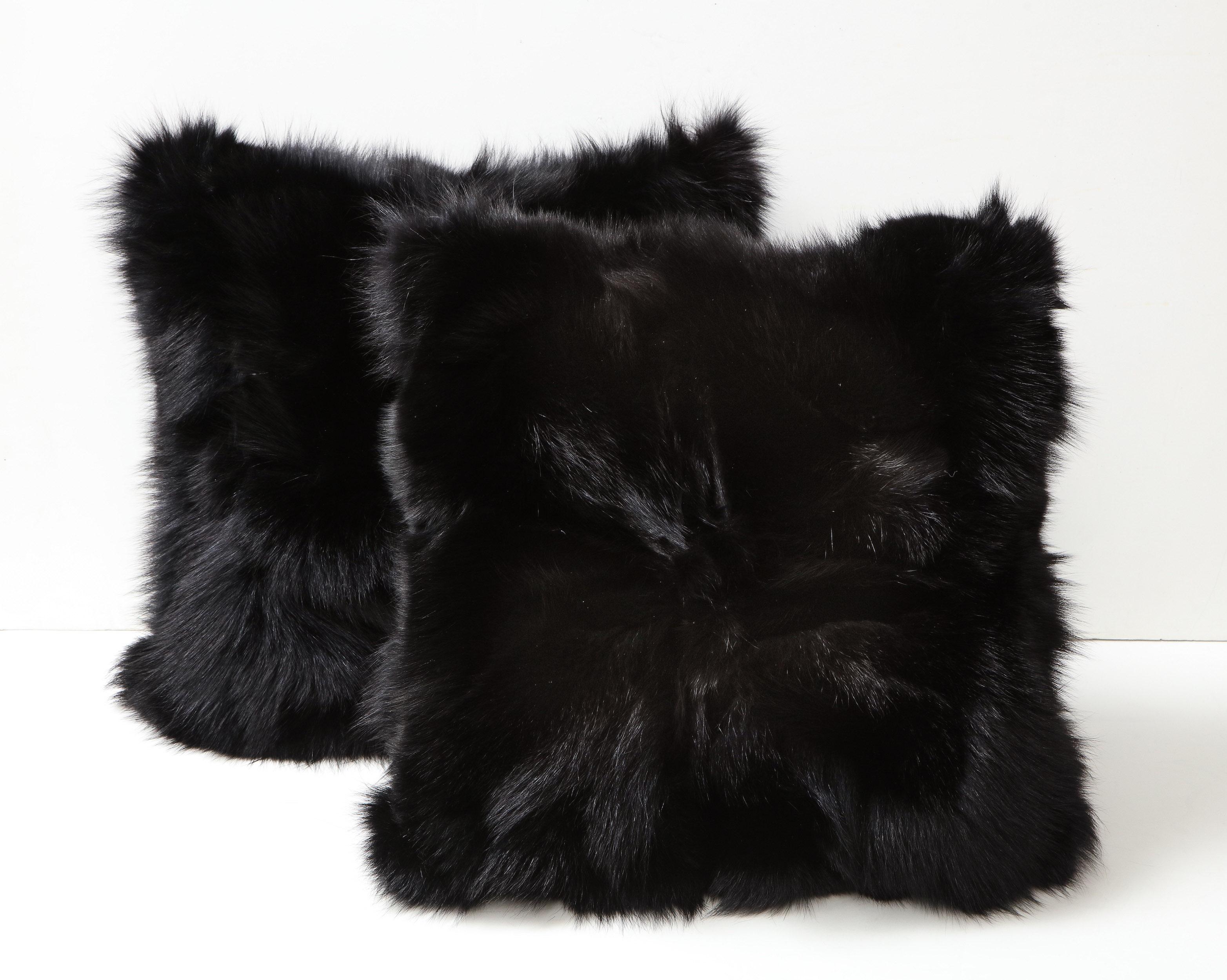 Modern Custom Double Sided Toscana Shearling Pillow in Black Color For Sale