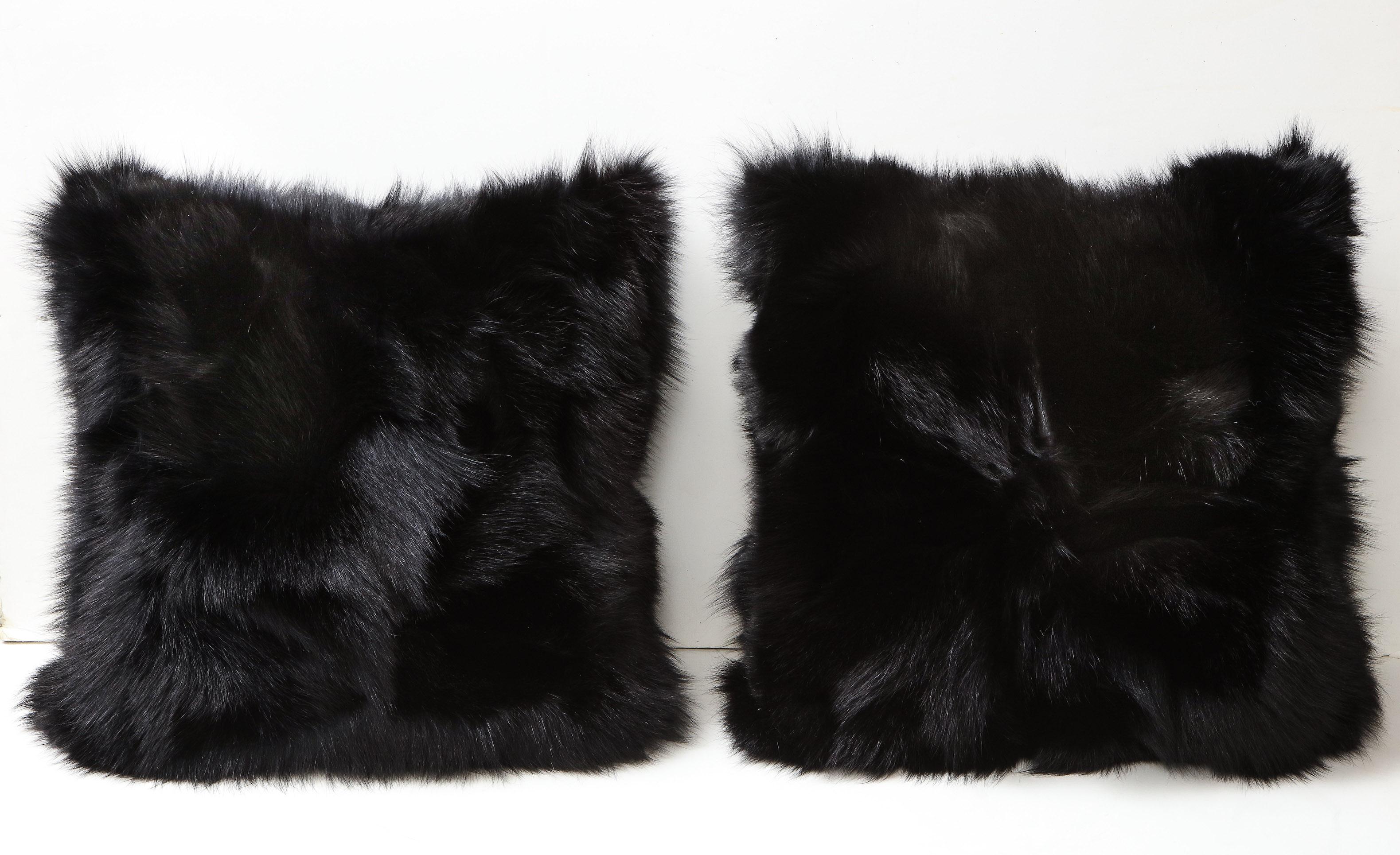 Fur Custom Double Sided Toscana Shearling Pillow in Black Color For Sale