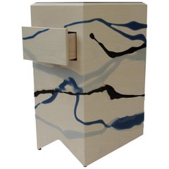 Custom Drip/Fold End Table, Ash Plywood & Resin with Leather top, Pair Available