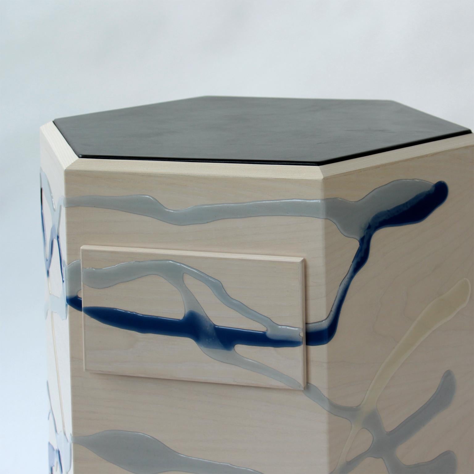 American Custom Drip/Fold Nightstand, Ash & Resin, Pair Available For Sale