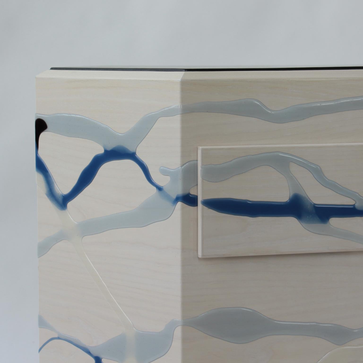 Glazed Custom Drip/Fold Nightstand, Ash & Resin, Pair Available For Sale