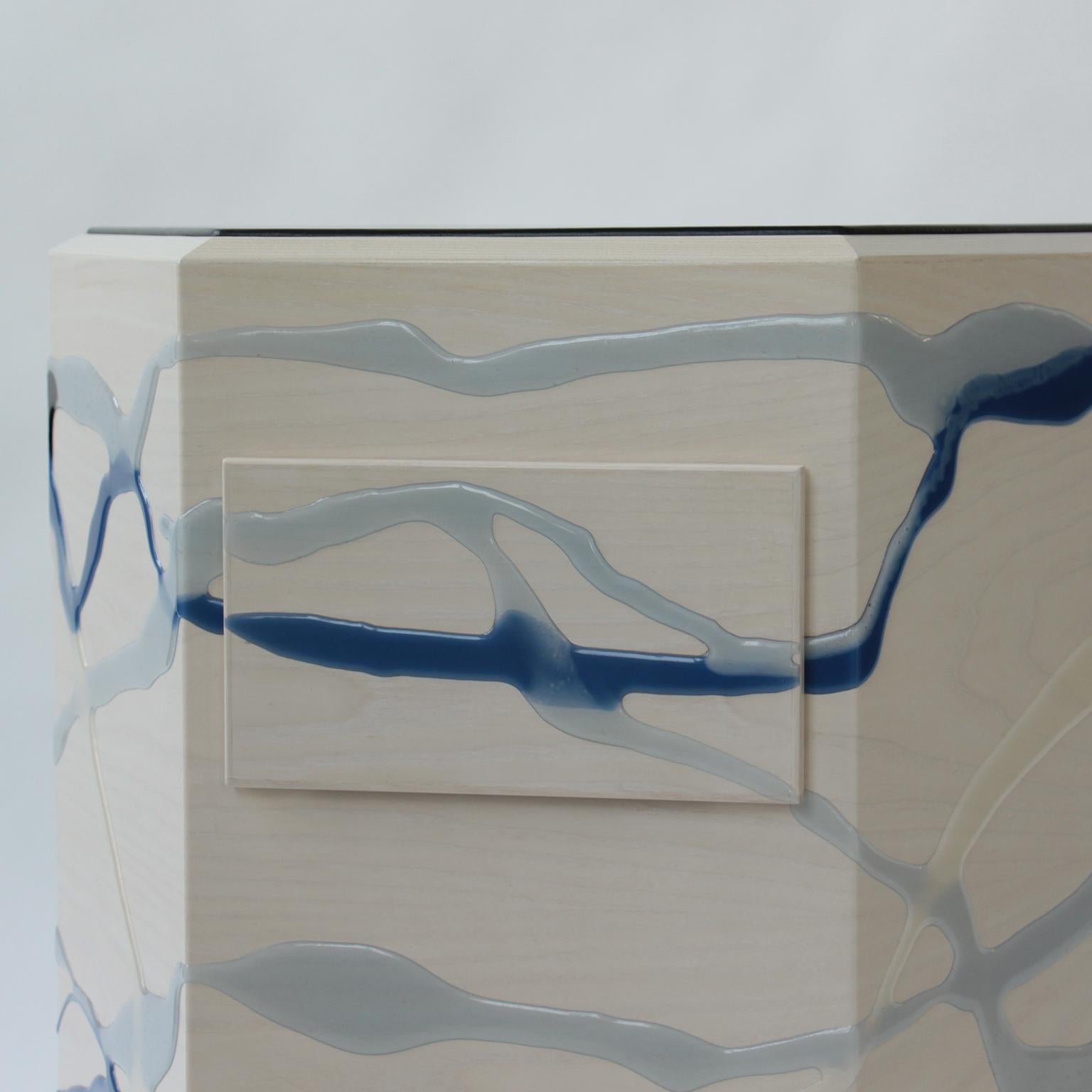Custom Drip/Fold Nightstand, Ash & Resin, Pair Available In New Condition For Sale In Brooklyn, NY
