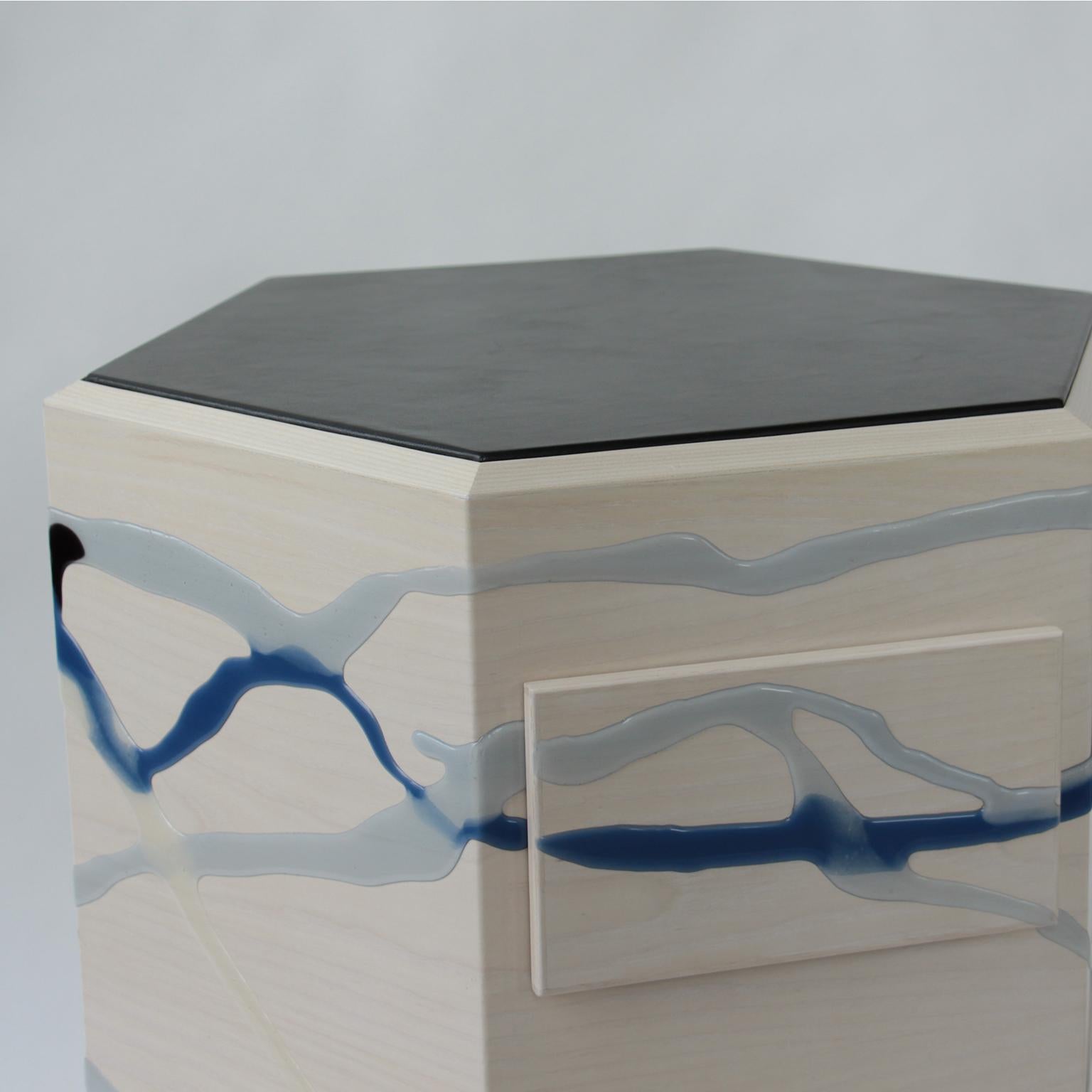 Contemporary Custom Drip/Fold Nightstand, Ash & Resin, Pair Available For Sale