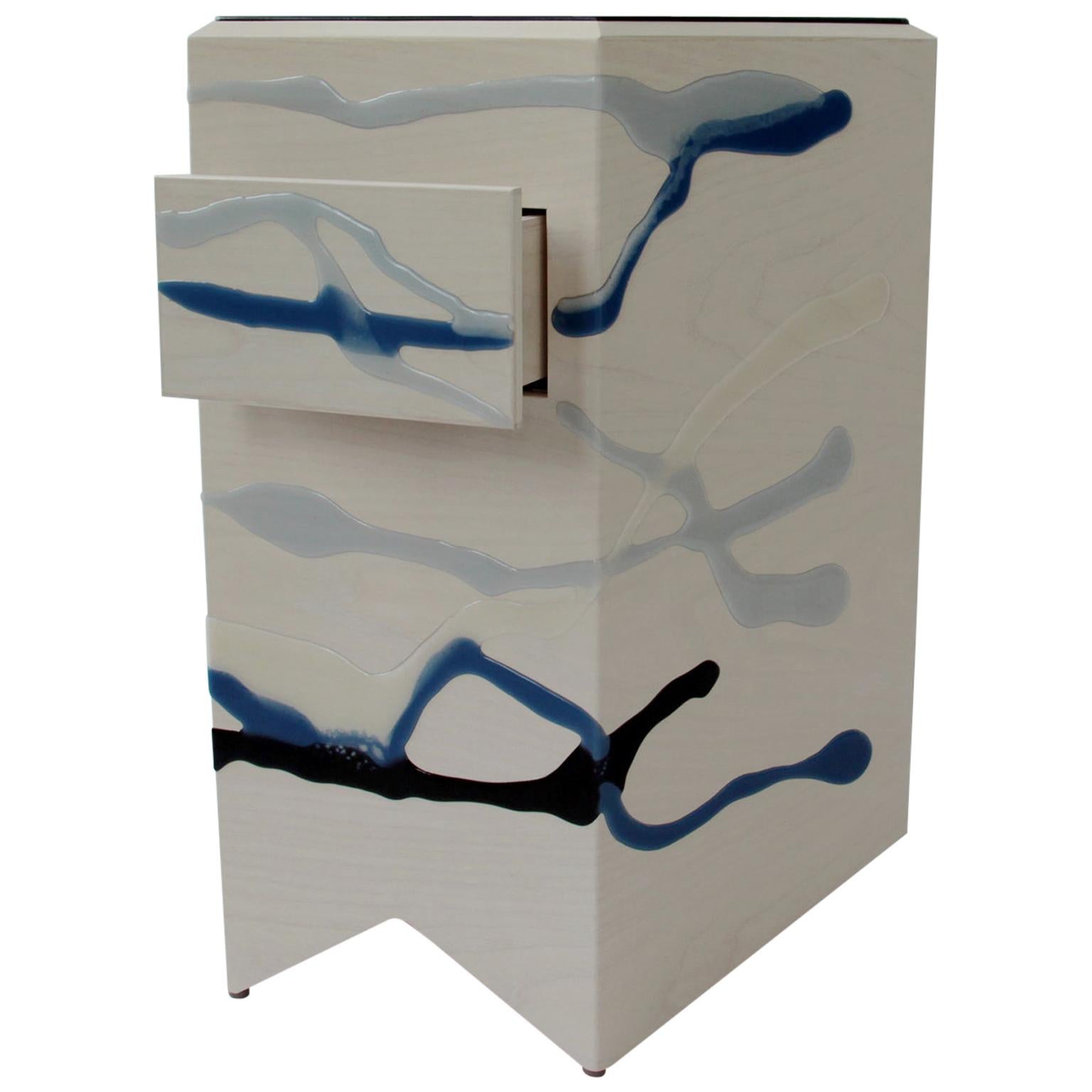 Custom Drip/Fold Nightstand, Ash & Resin, Pair Available For Sale