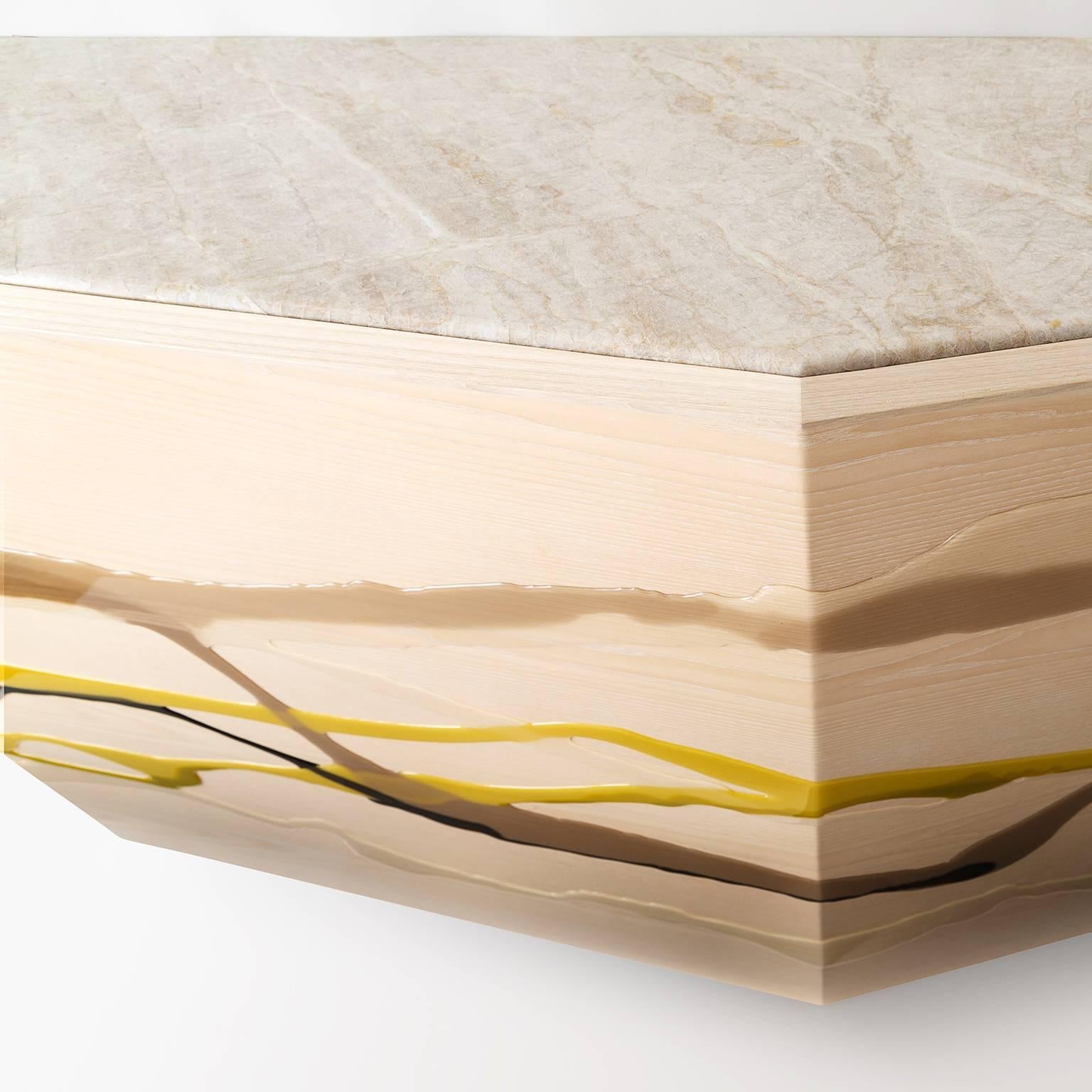 Organic Modern Drip/Fold Console Table with Resin and Quartzite Stone Top - IN STOCK For Sale