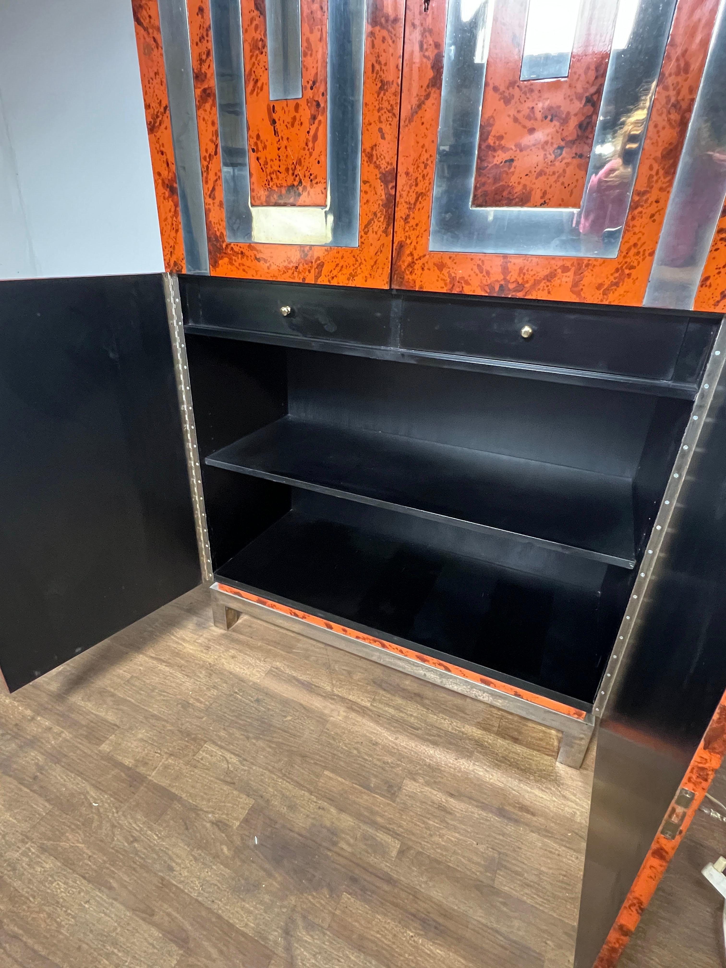 Custom Dry Bar Cabinet in Tortoiseshell Lacquer With Greek Key Motif Circa 1970s For Sale 4