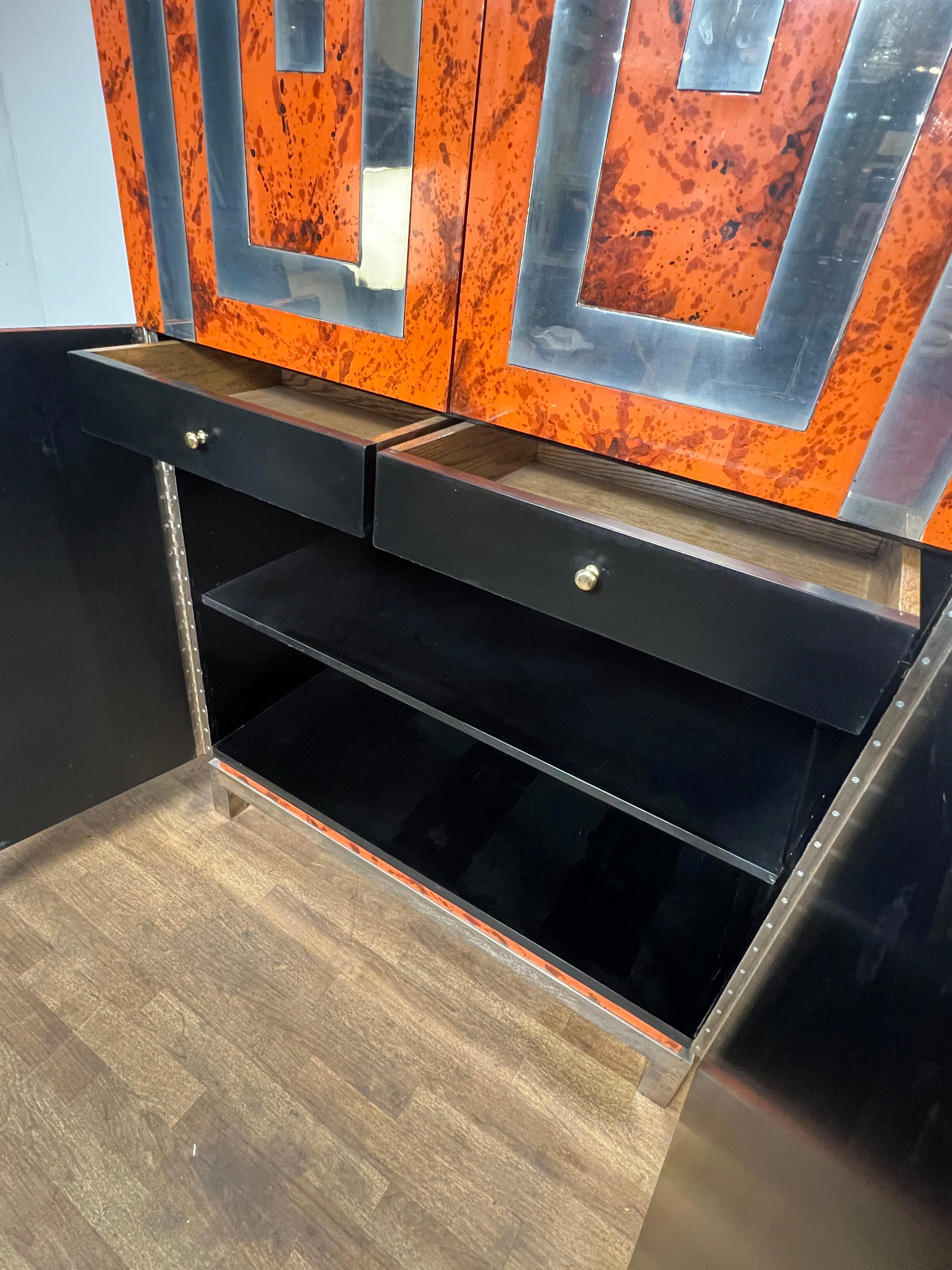 Custom Dry Bar Cabinet in Tortoiseshell Lacquer With Greek Key Motif Circa 1970s For Sale 5