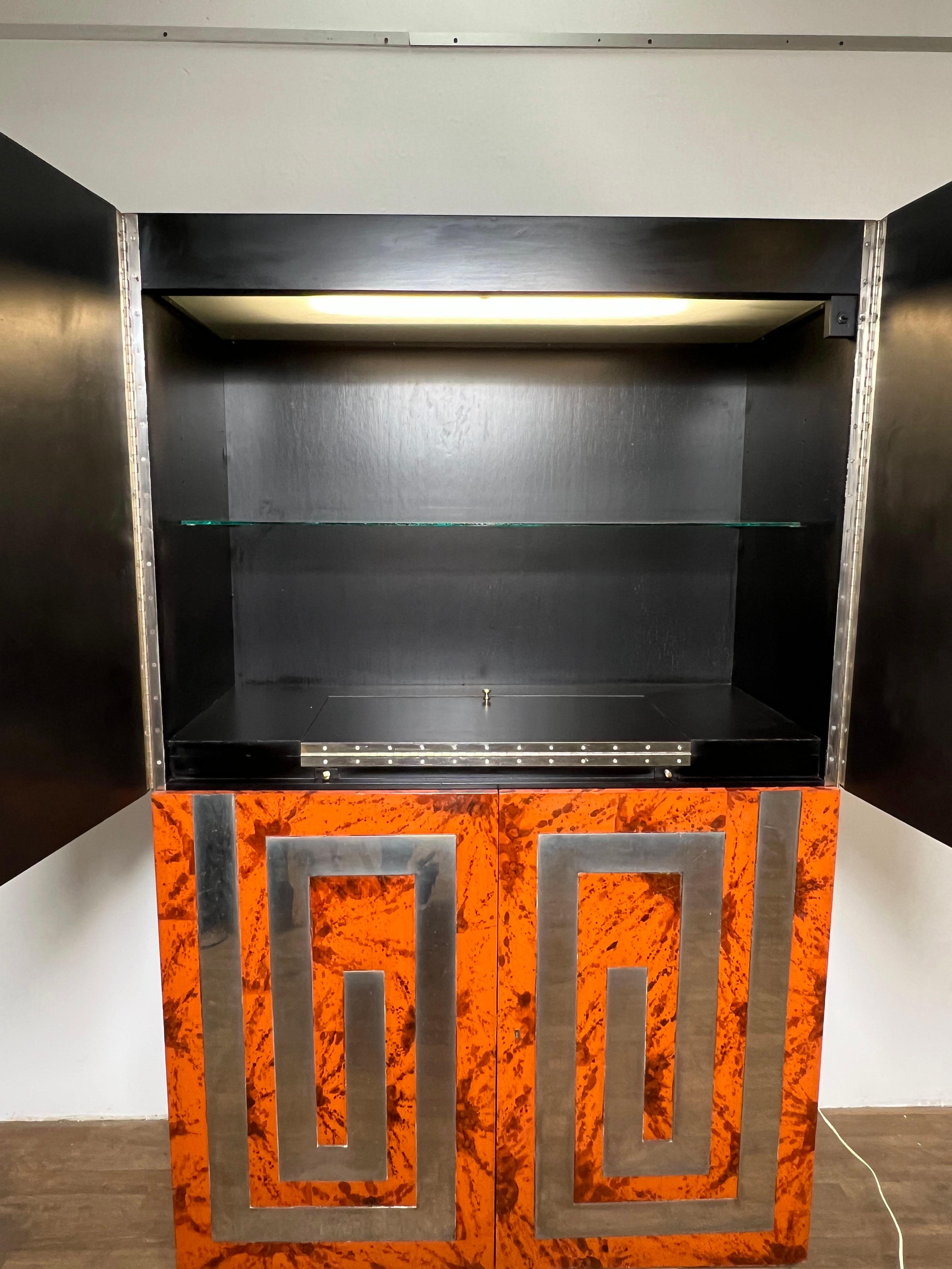 Custom Dry Bar Cabinet in Tortoiseshell Lacquer With Greek Key Motif Circa 1970s For Sale 2