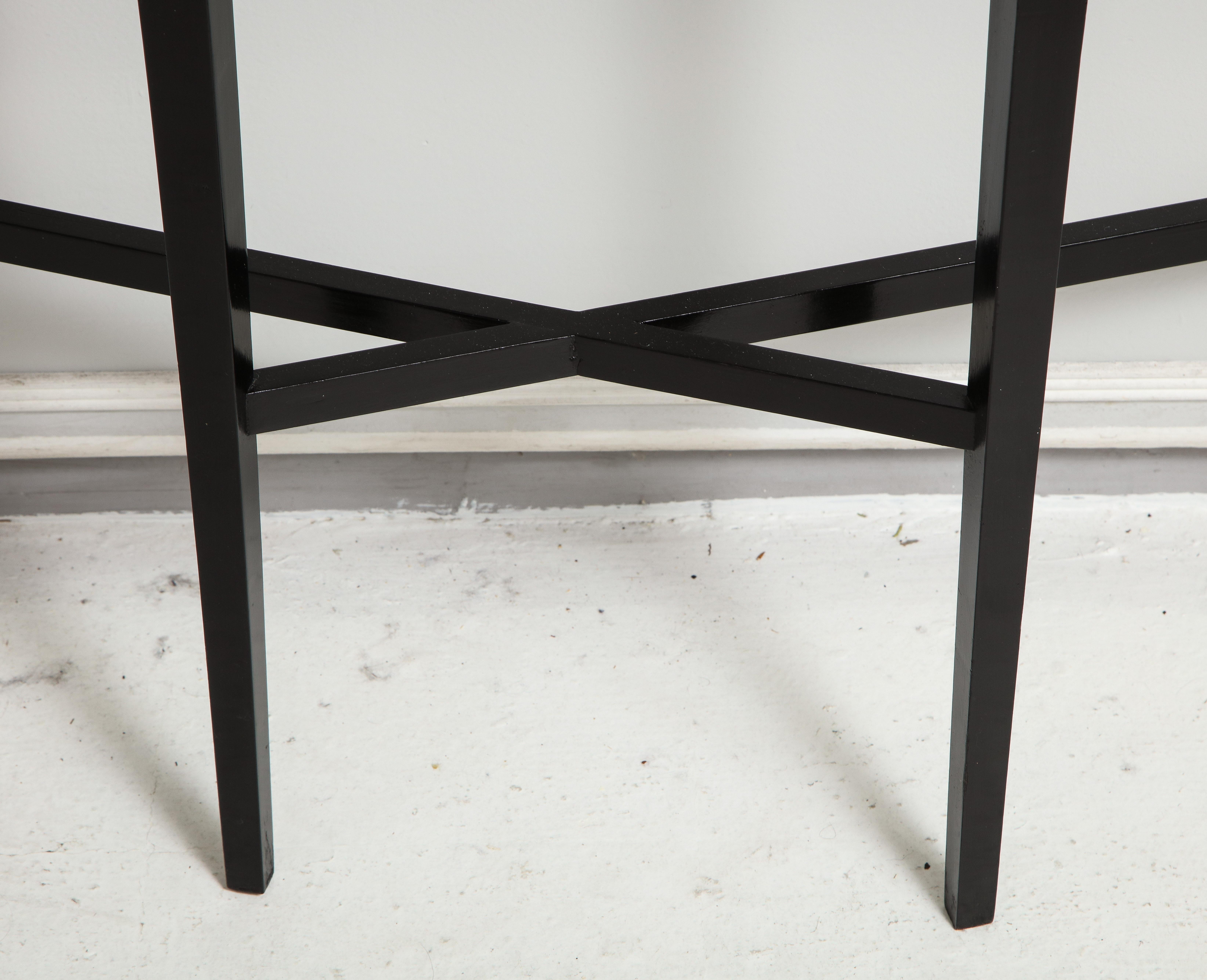 Custom ebonized demilune console on tapered legs In New Condition For Sale In New York, NY
