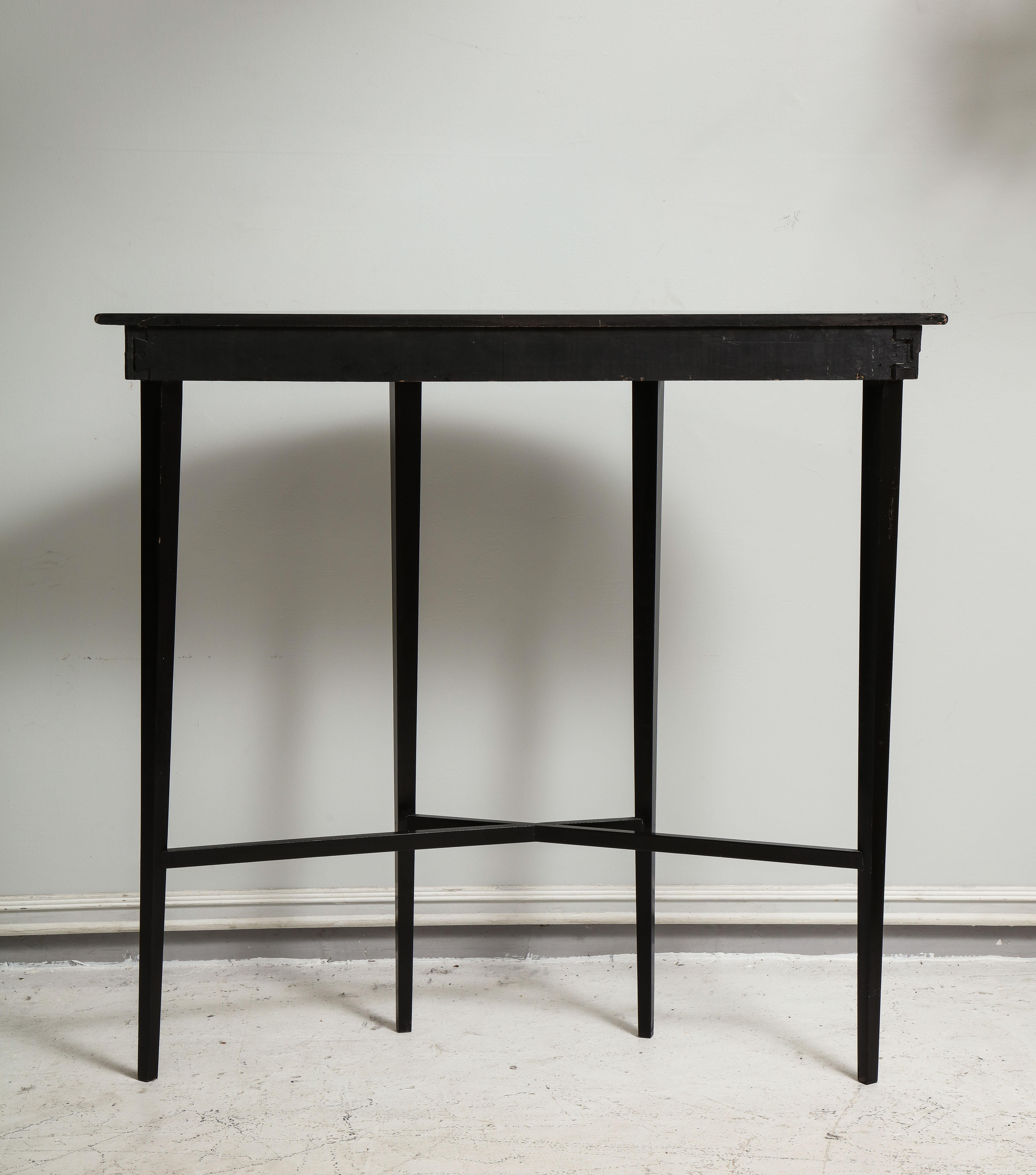 Wood Custom ebonized demilune console on tapered legs For Sale