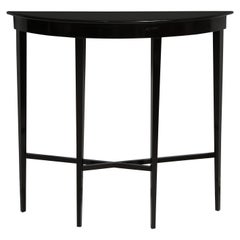 Used Custom ebonized demilune console on tapered legs