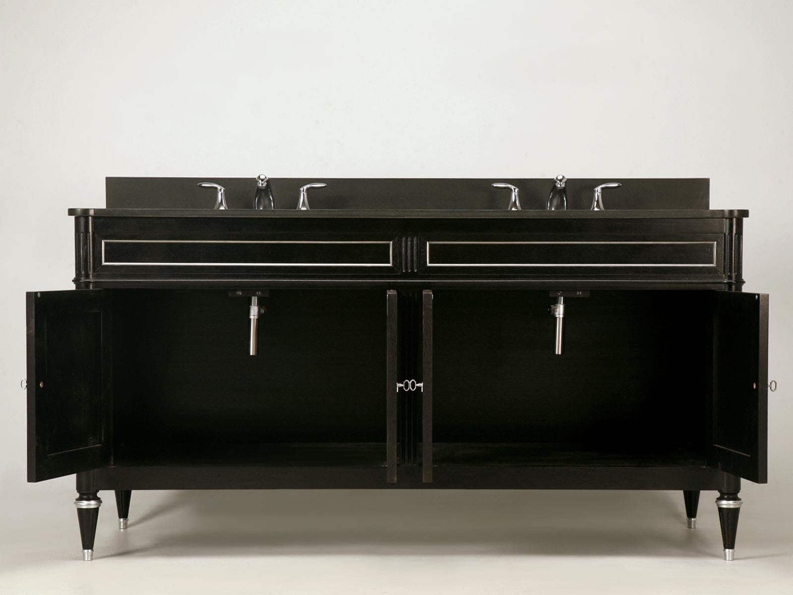 Ebonized Mahogany French Louis XVI Style Vanity with Silvered Trim in Any Size en vente 4