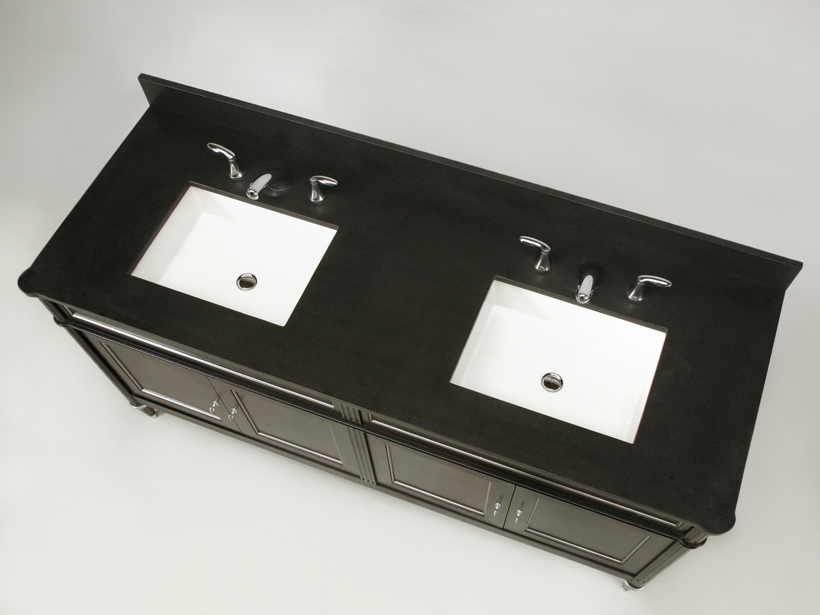 Américain Ebonized Mahogany French Louis XVI Style Vanity with Silvered Trim in Any Size en vente