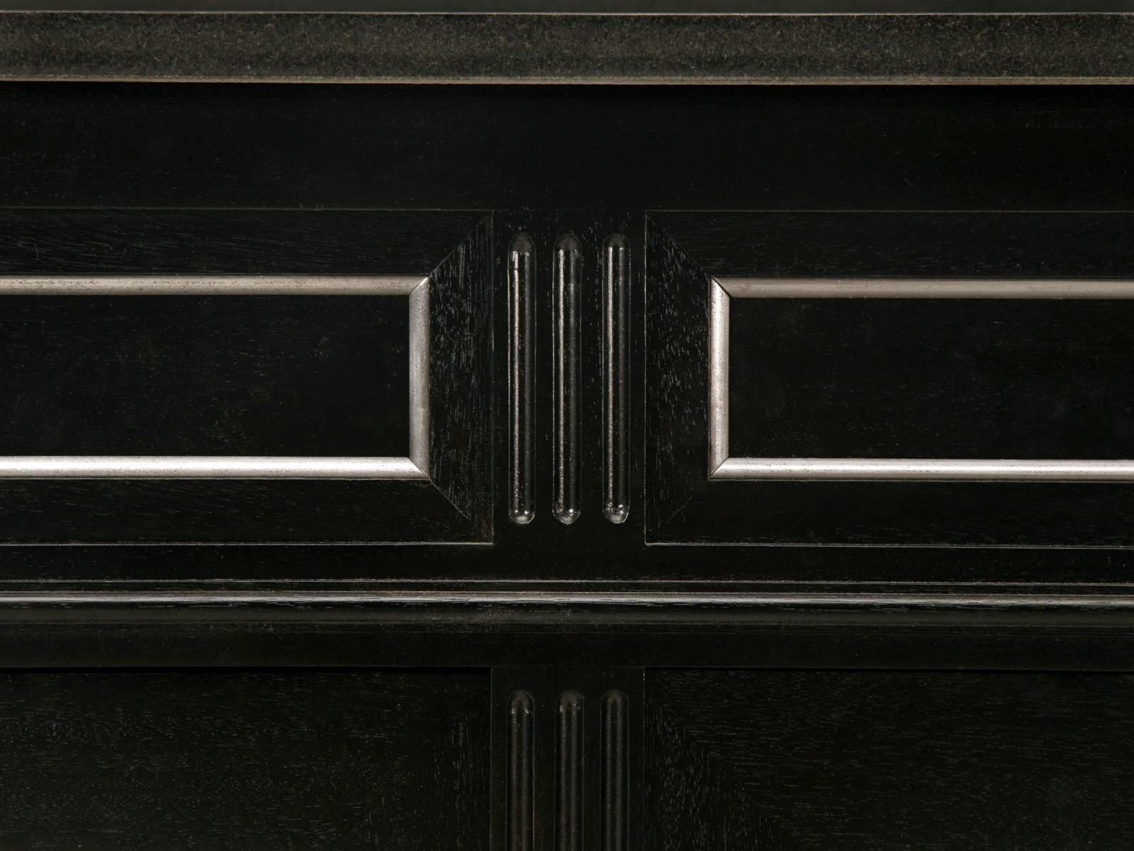 Ebonized Mahogany French Louis XVI Style Vanity with Silvered Trim in Any Size en vente 1