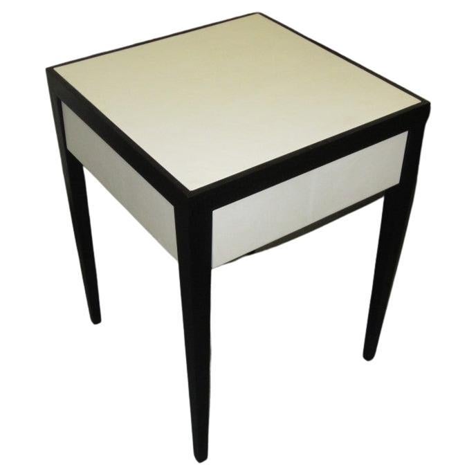 Custom Ebonized Parchment End Table with Central Drawer For Sale