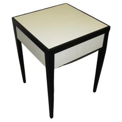 Custom Ebonized Parchment End Table with Central Drawer