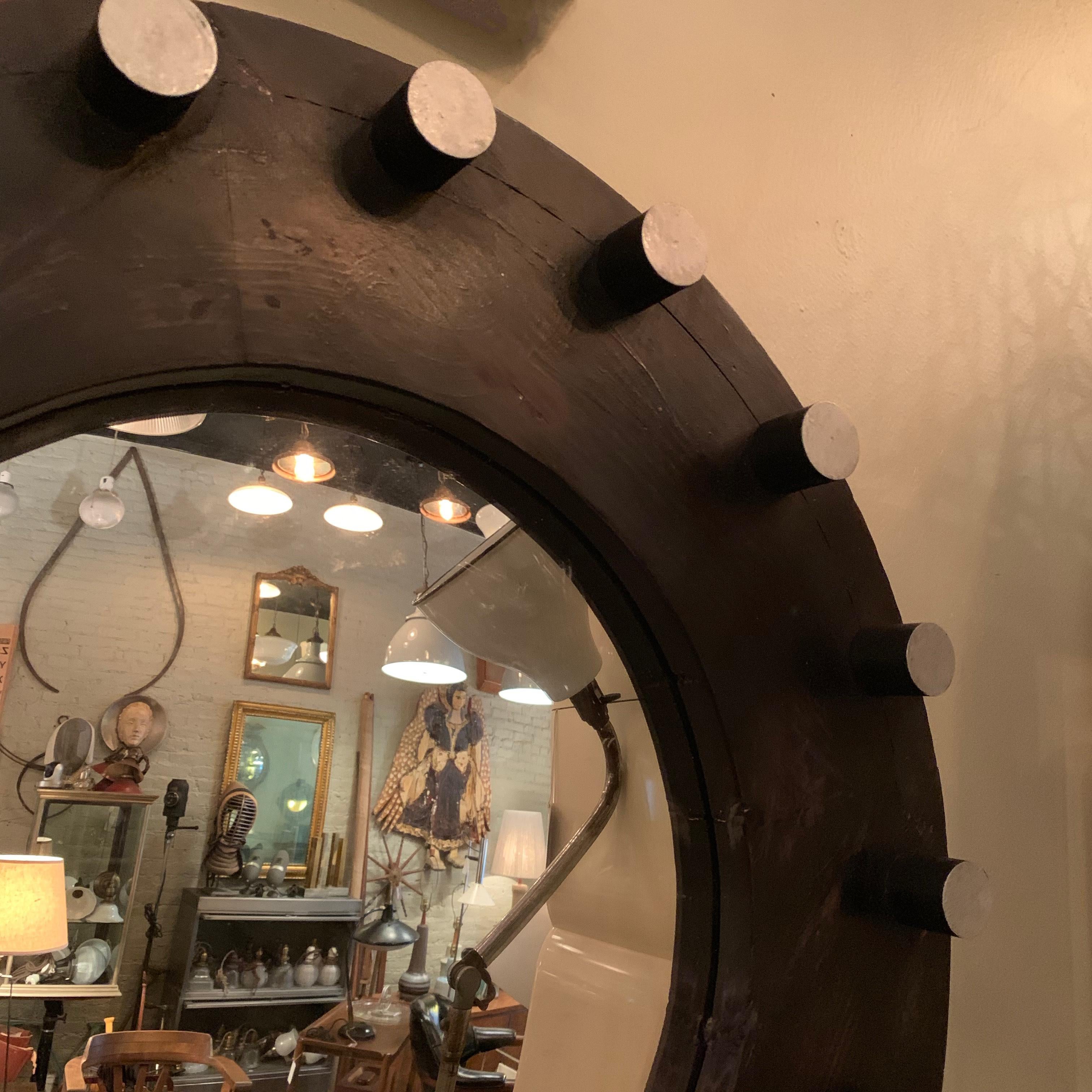 Custom Ebonized Pine Foundry Pattern Convex Mirror In Good Condition In Brooklyn, NY