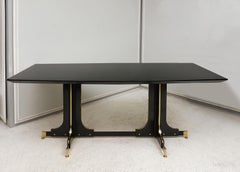 Custom Ebonized Dining Table with Bronze Details, Mid-Century Modern