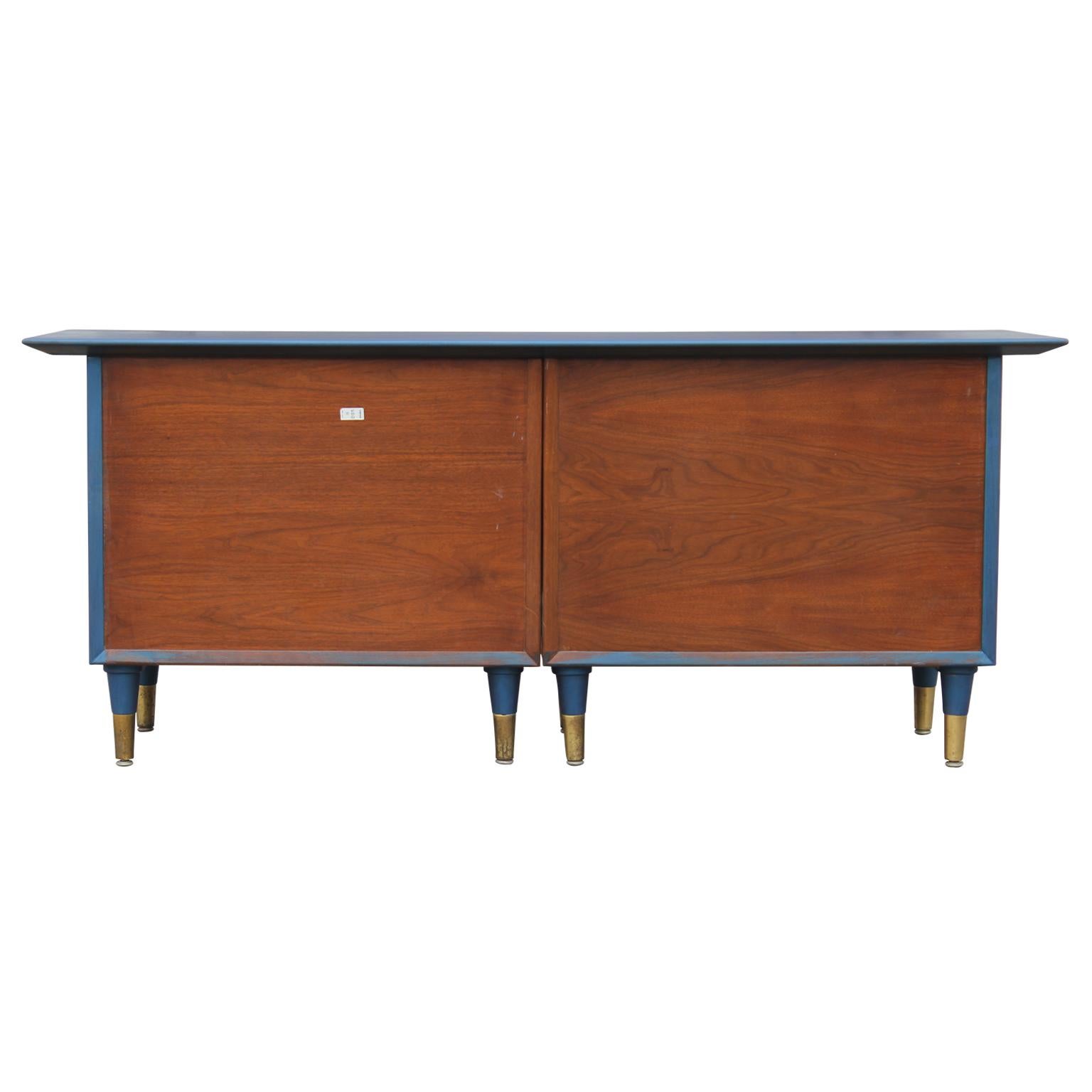 American Custom Eight-Drawer Restored Modern Blue Chest or Dresser with Brass Hardware