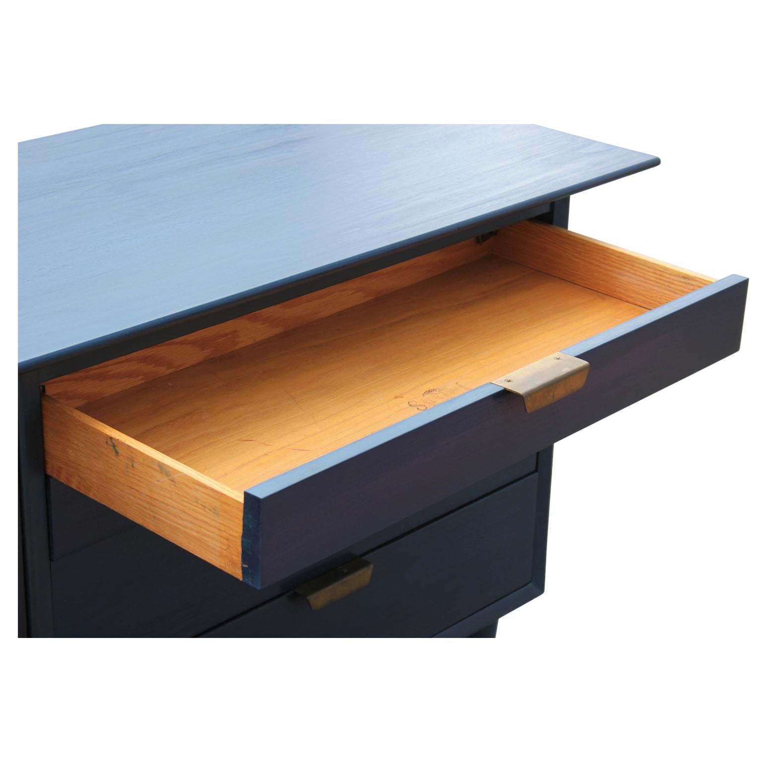Mid-20th Century Custom Eight-Drawer Restored Modern Blue Chest or Dresser with Brass Hardware