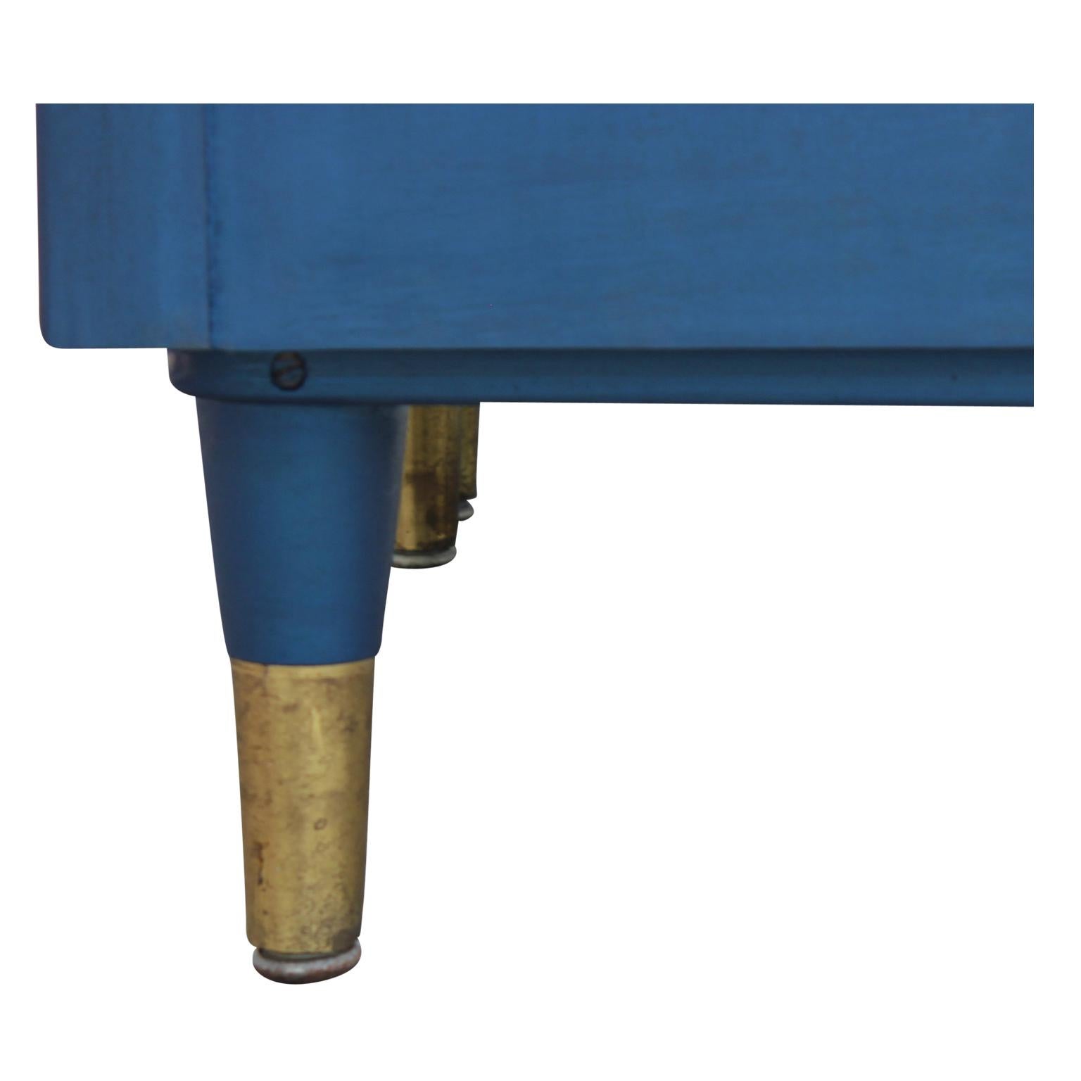 Wood Custom Eight-Drawer Restored Modern Blue Chest or Dresser with Brass Hardware