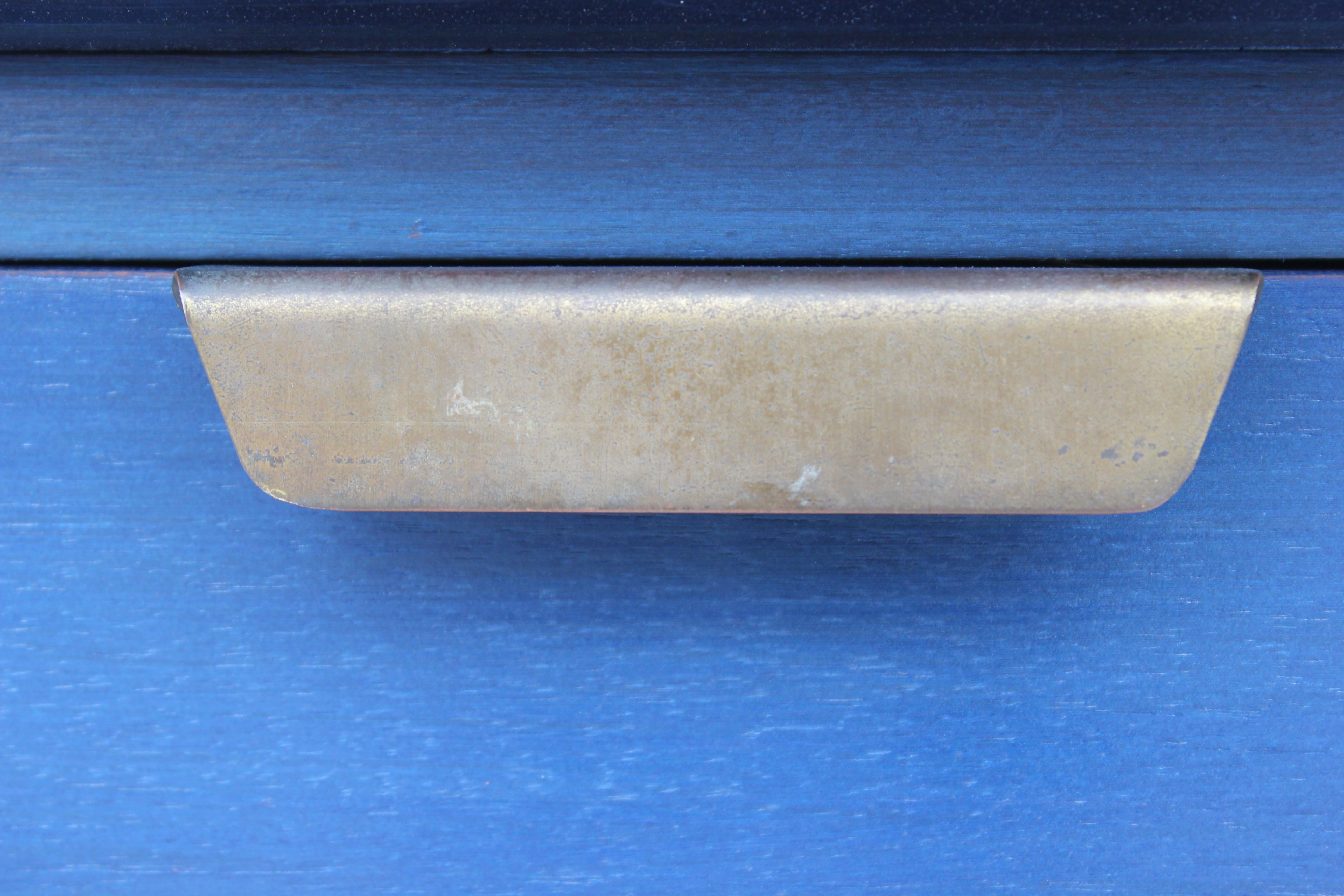 Custom Eight-Drawer Restored Modern Blue Chest or Dresser with Brass Hardware 1