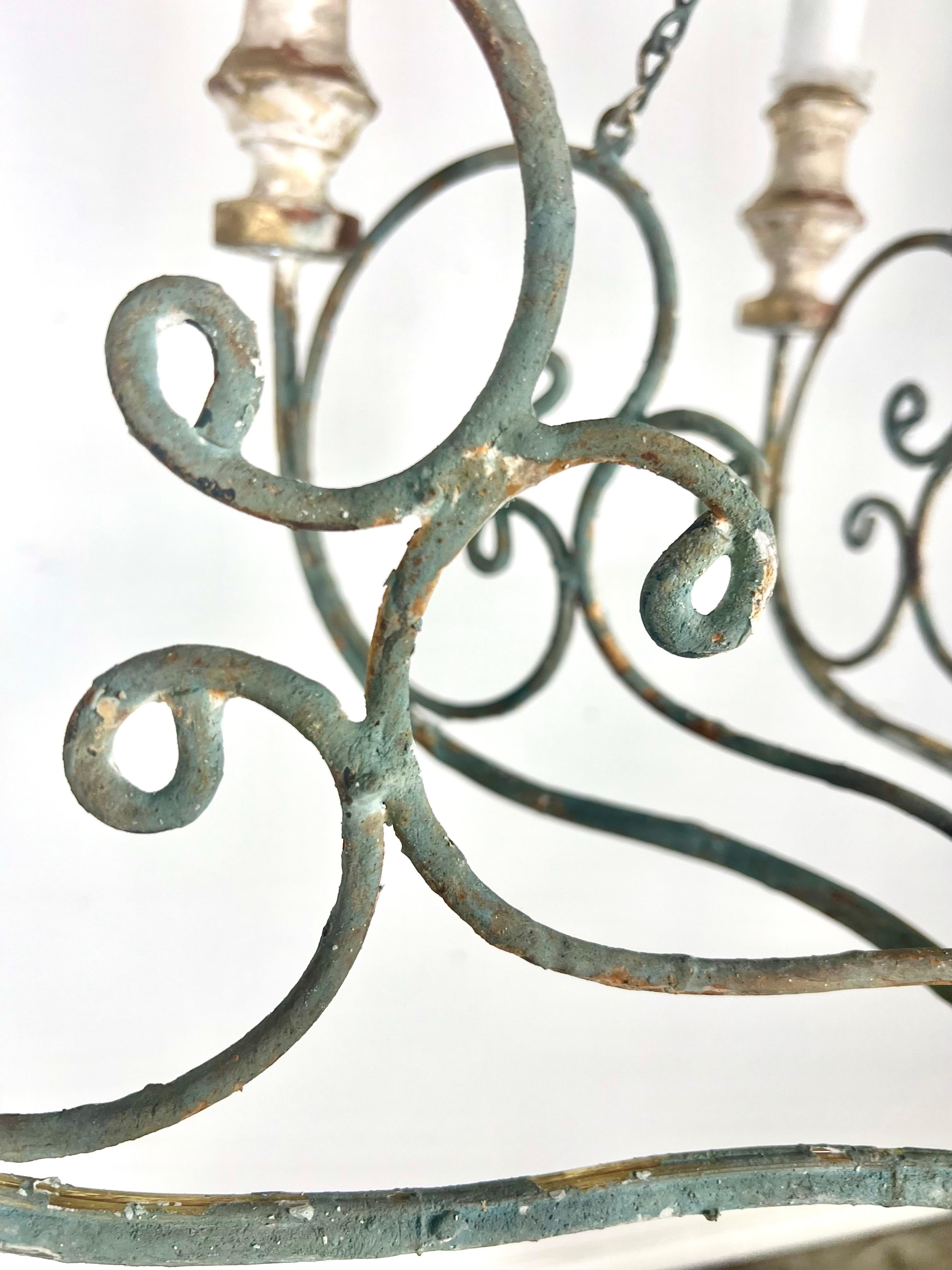 Custom Eight Light Wood & Iron Painted Chandelier by Melissa Levinson For Sale 4