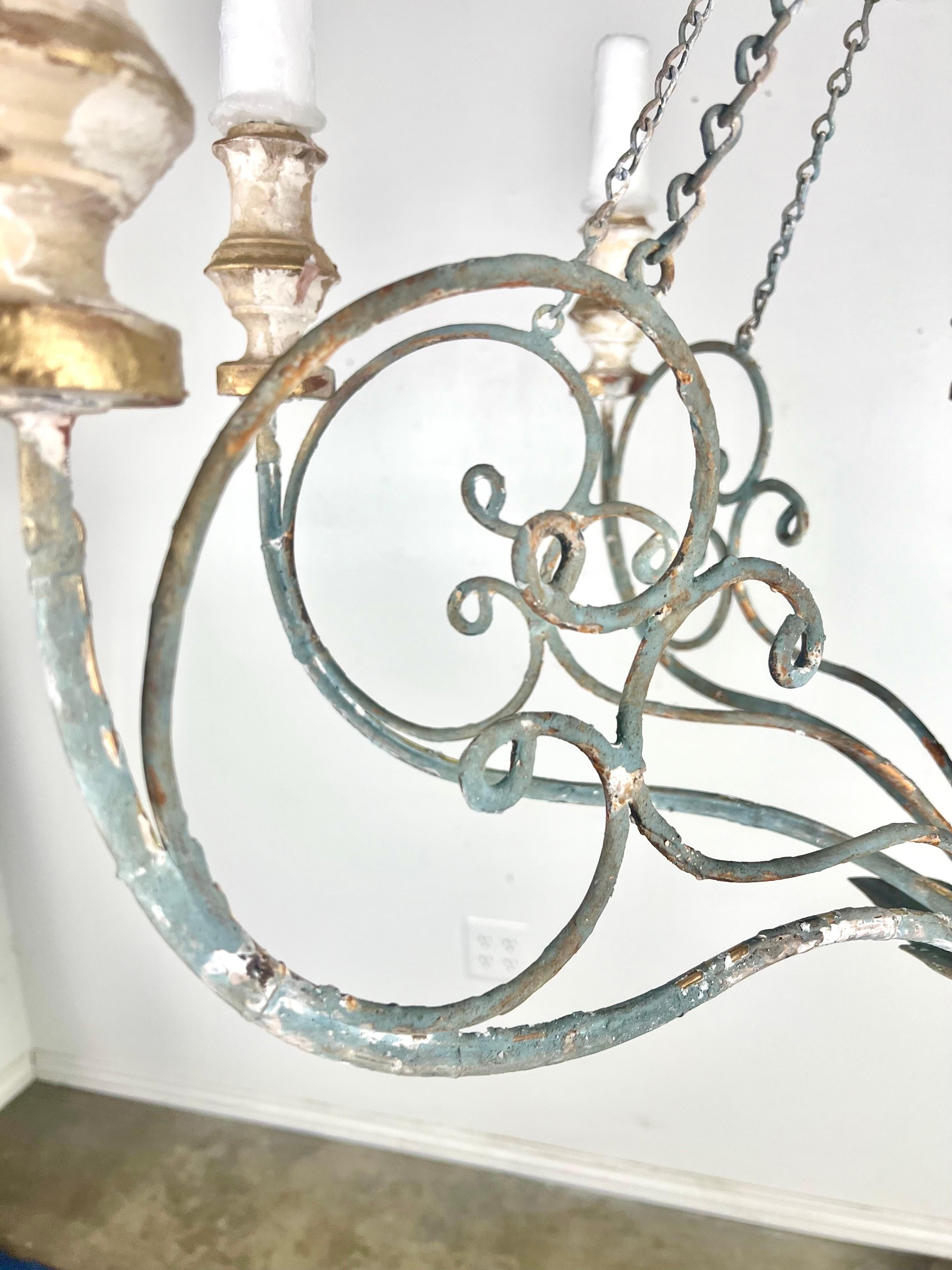 Custom Eight Light Wood & Iron Painted Chandelier by Melissa Levinson For Sale 1
