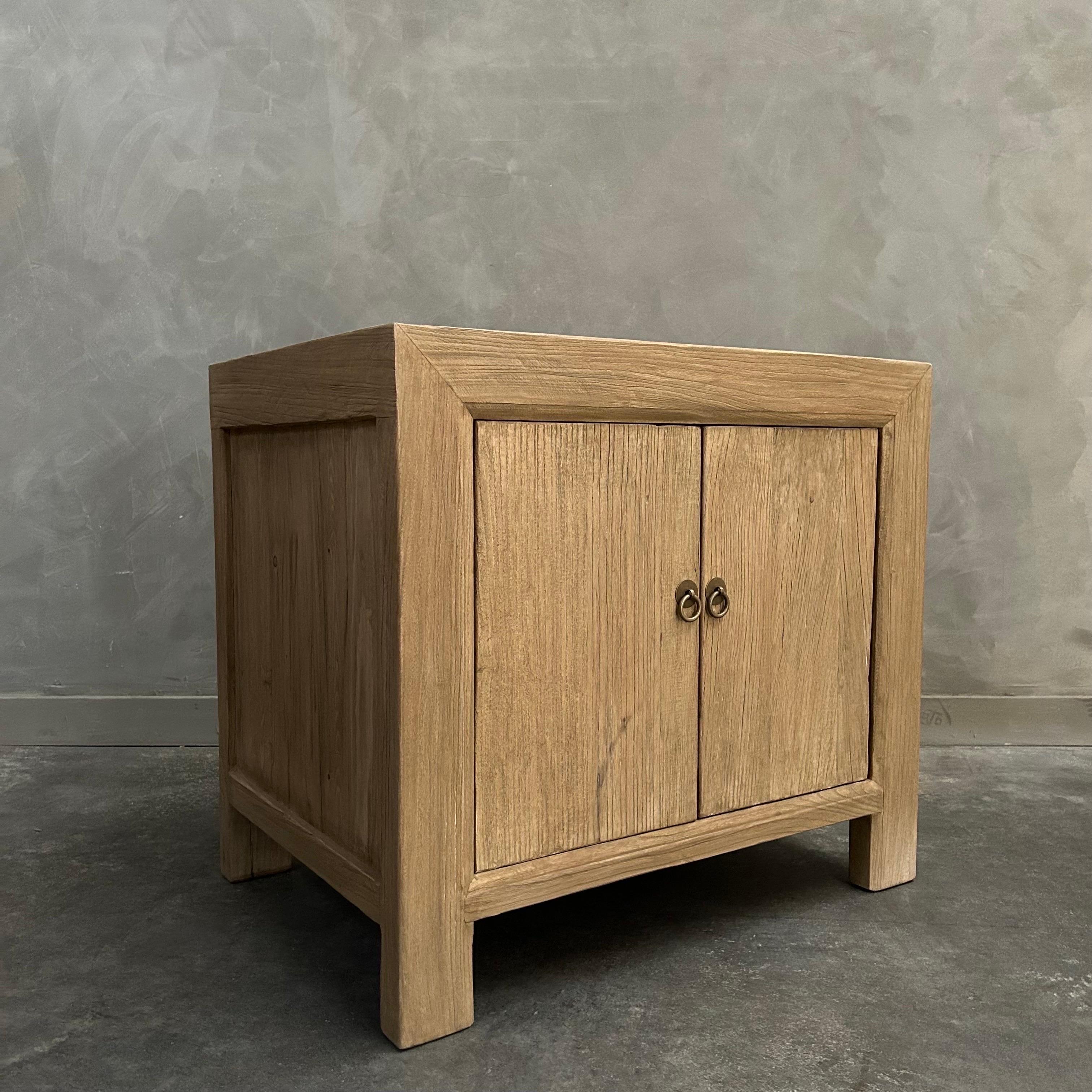 Minimalist Custom Elm Wood 2 Door Night Stand or Side Table For Sale