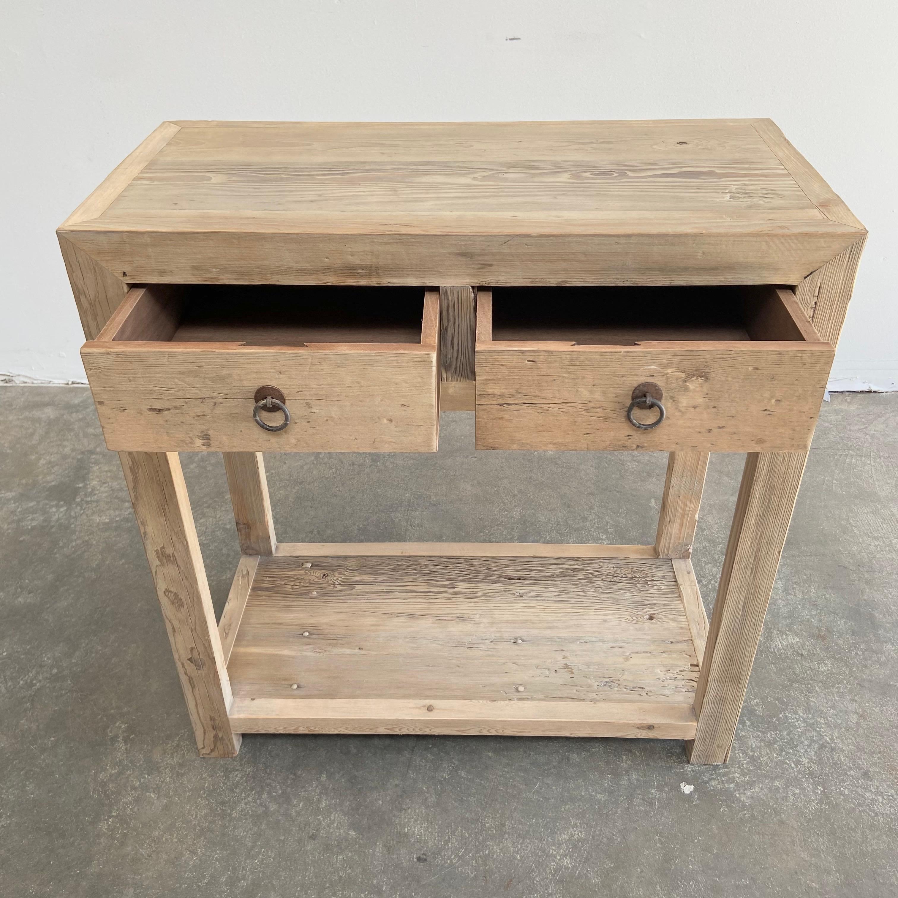 Custom Elm Wood 2 Drawer Console Table with Drawers In New Condition For Sale In Brea, CA