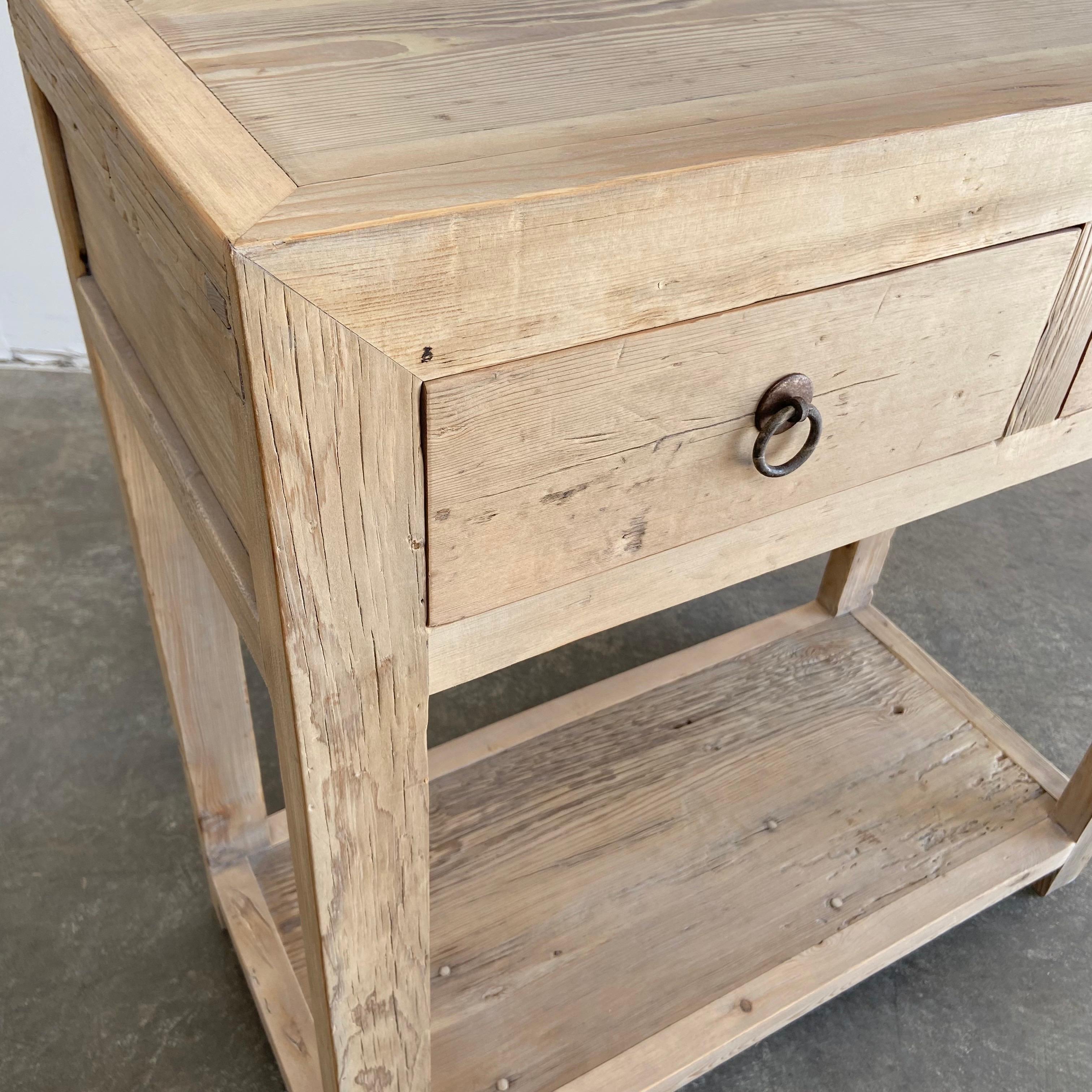 Custom Elm Wood 2 Drawer Console Table with Drawers For Sale 2