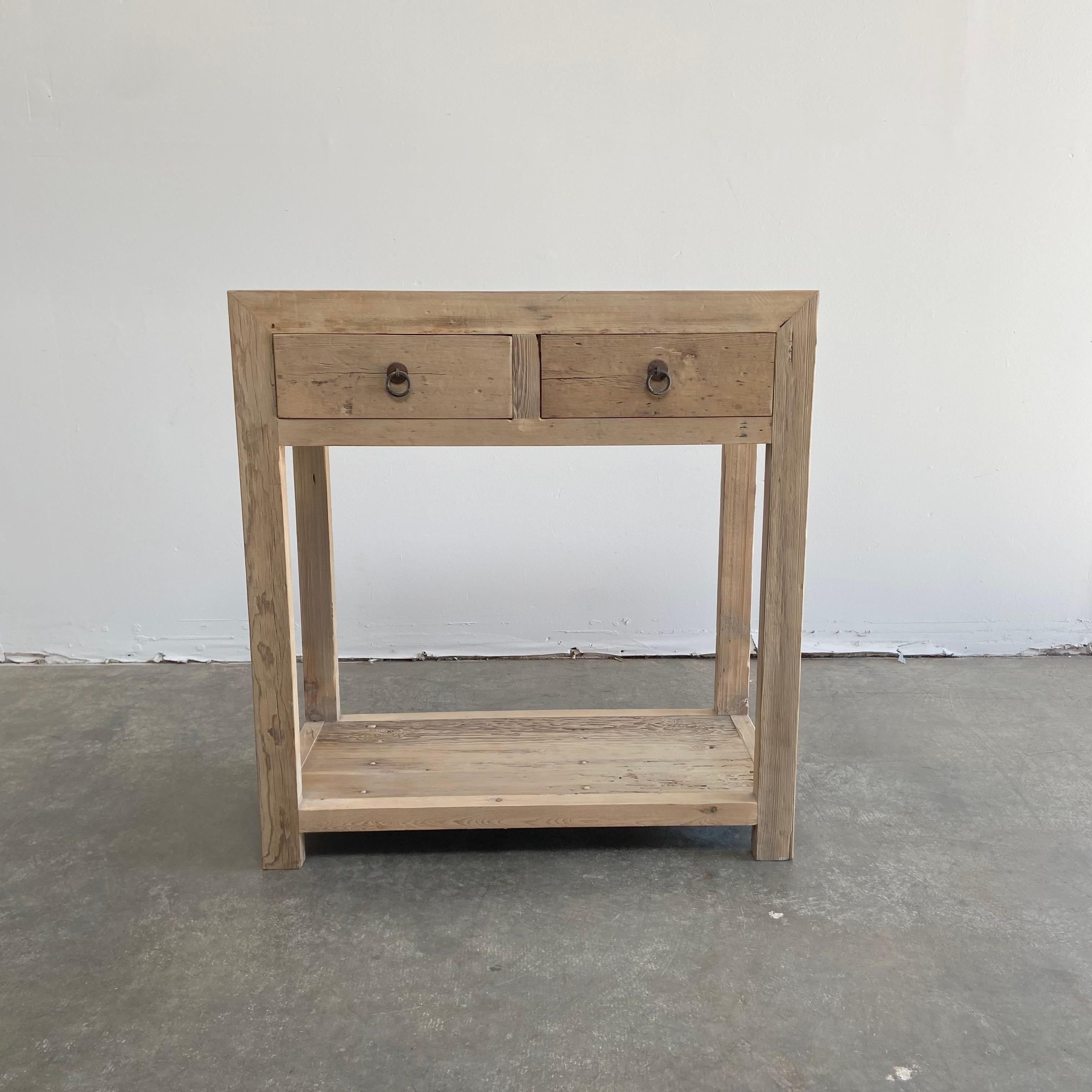 Custom Elm Wood 2 Drawer Console Table with Drawers For Sale 3