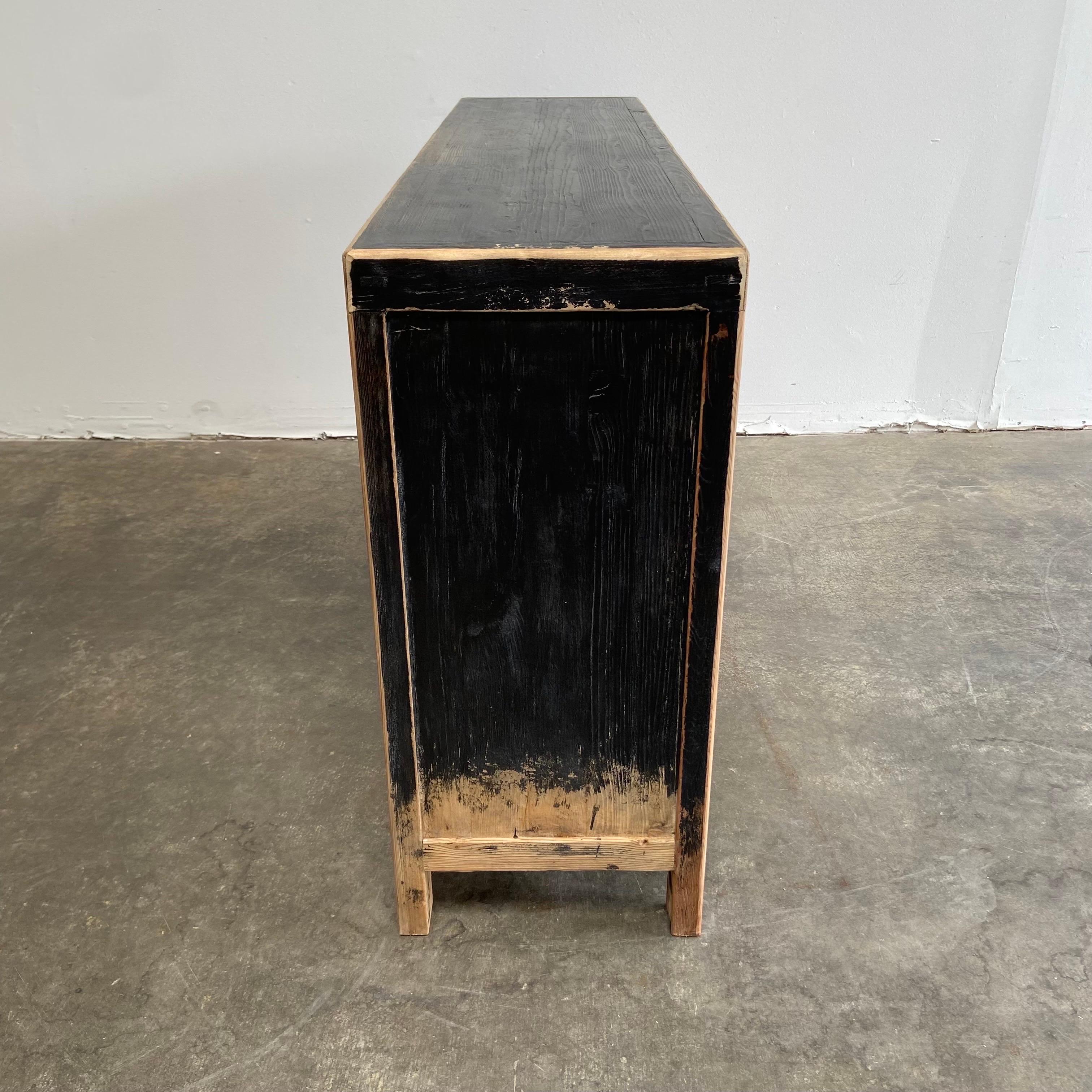 Contemporary Custom Elm Wood Black Distressed Console Cabinet