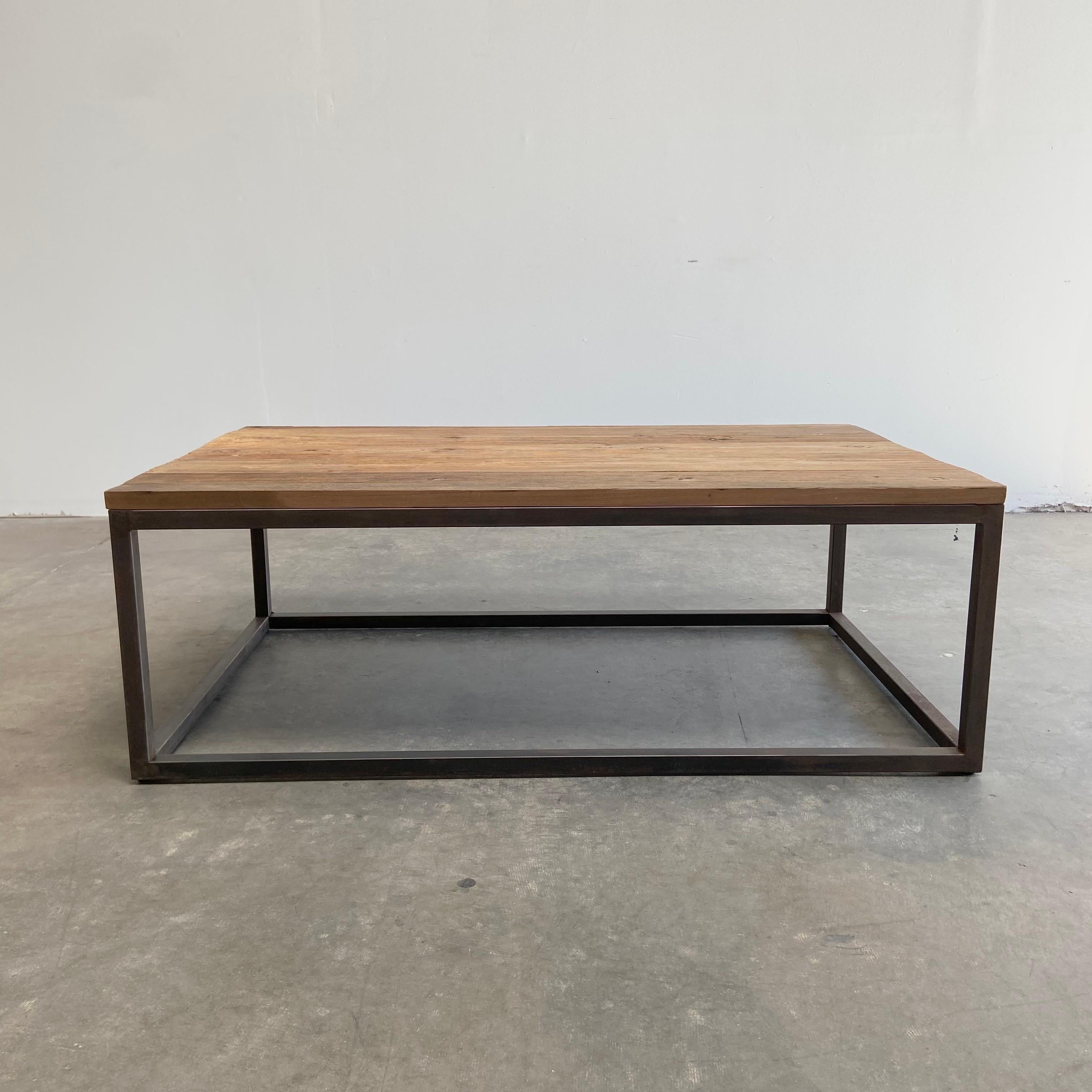 Custom Elm Wood Brick Makers Coffee Table Iron and Wood 1