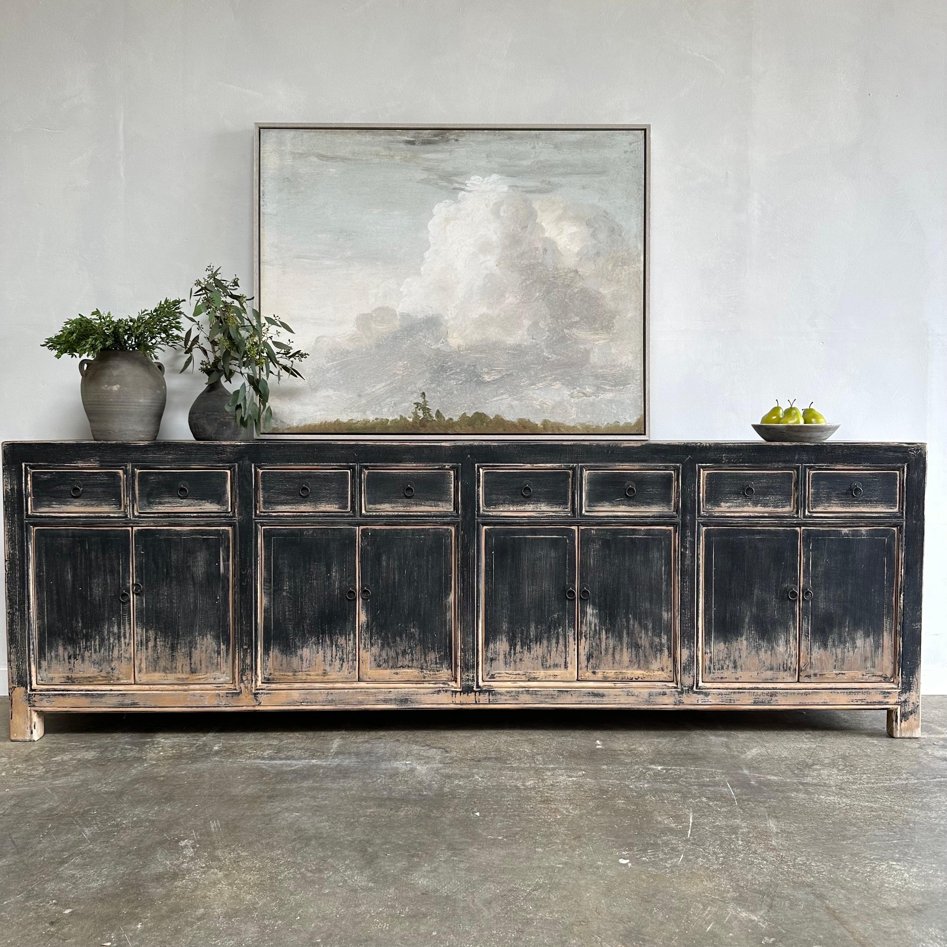Custom Elm Wood Cabinet or Console in Black Distressed Finish 7