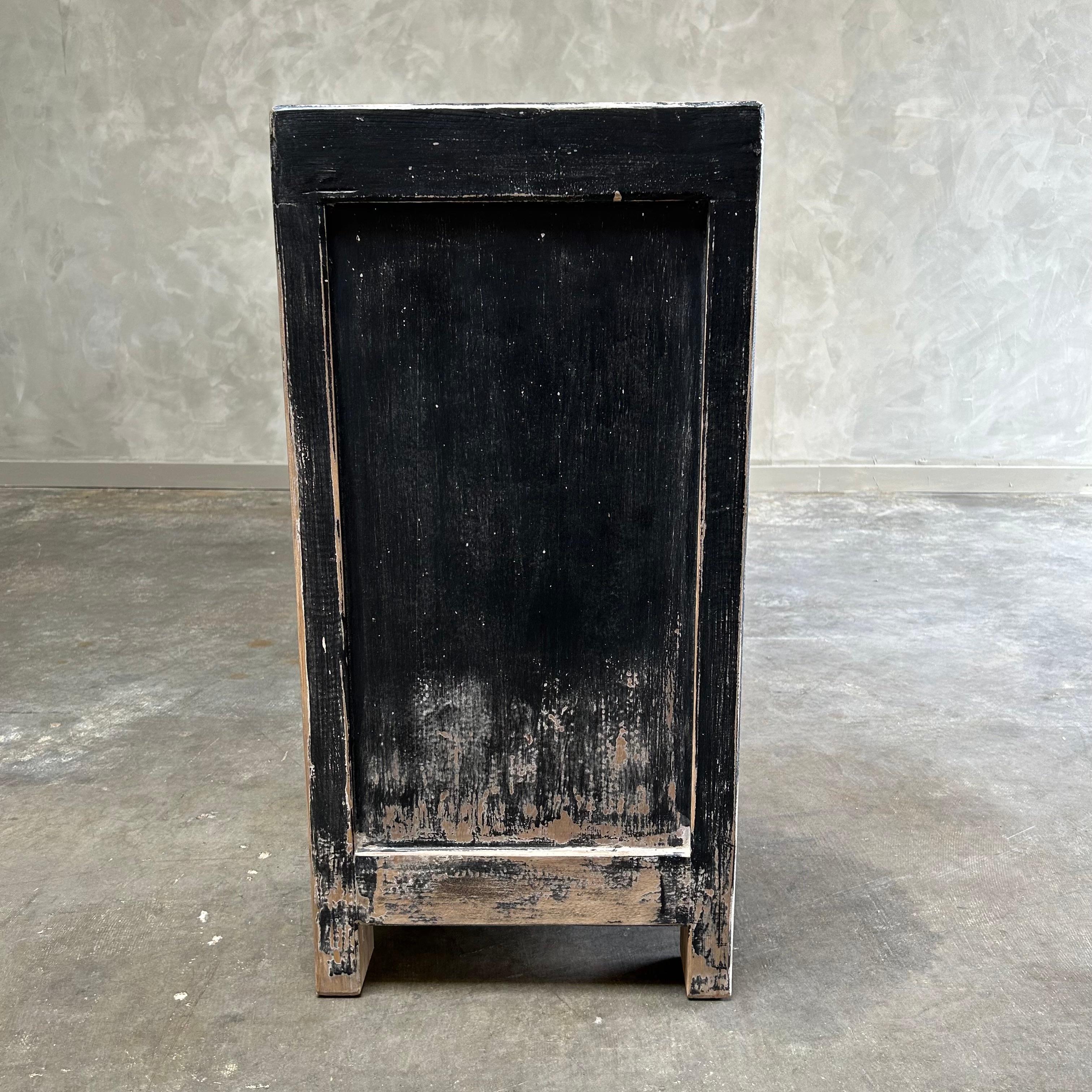 Contemporary Custom Elm Wood Cabinet or Console in Black Distressed Finish