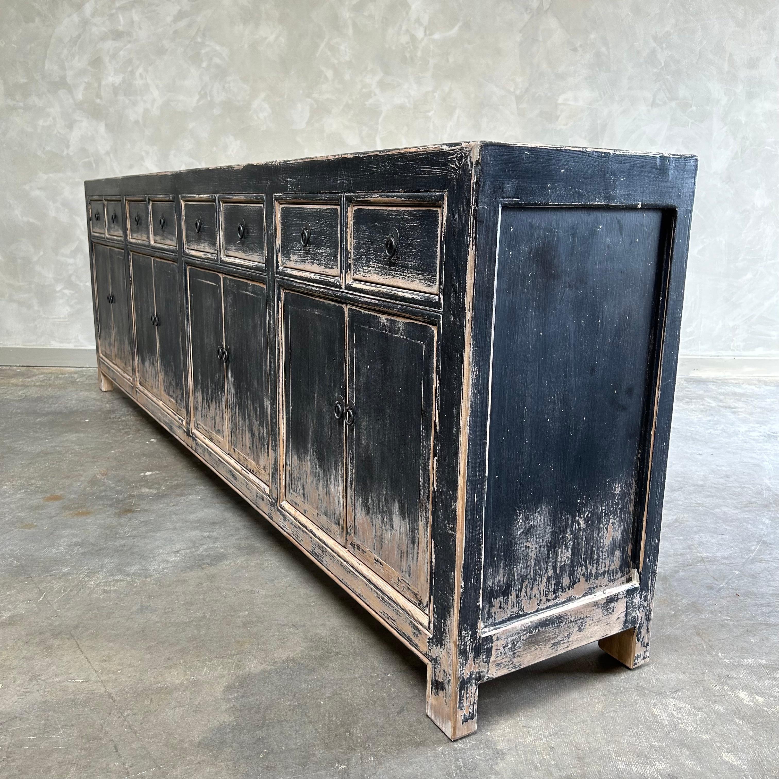 Custom Elm Wood Cabinet or Console in Black Distressed Finish 1