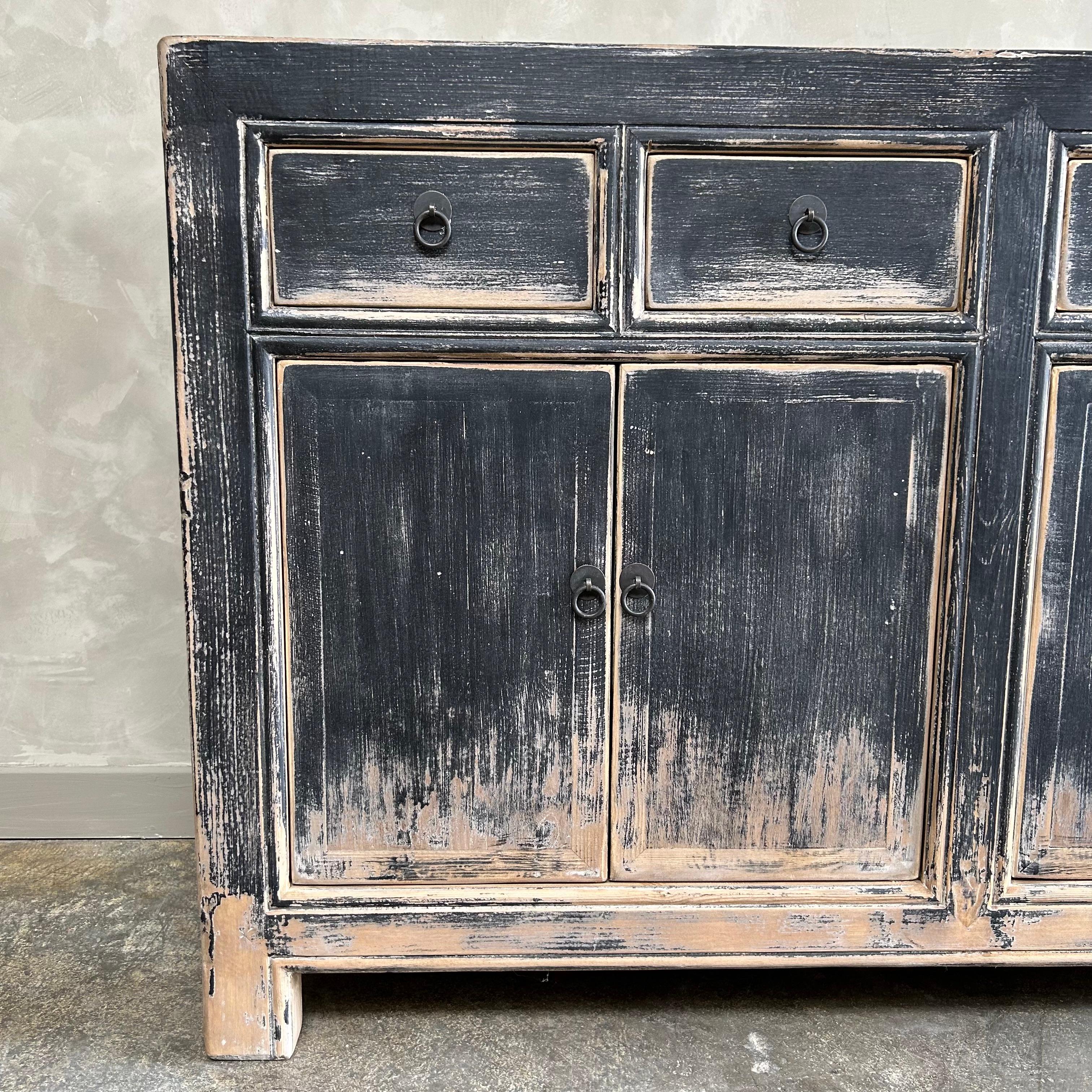 Custom Elm Wood Cabinet or Console in Black Distressed Finish 2