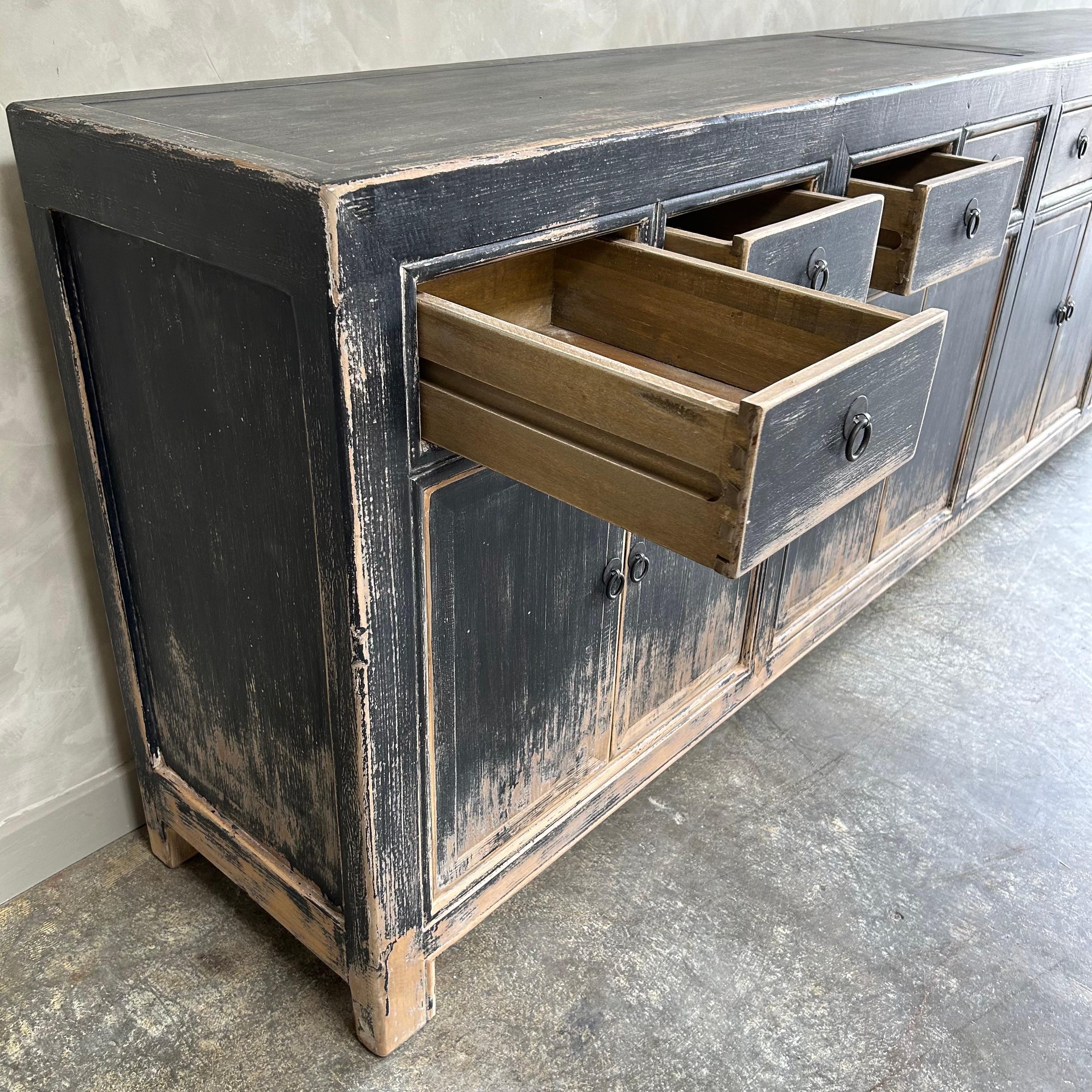 Custom Elm Wood Cabinet or Console in Black Distressed Finish 3