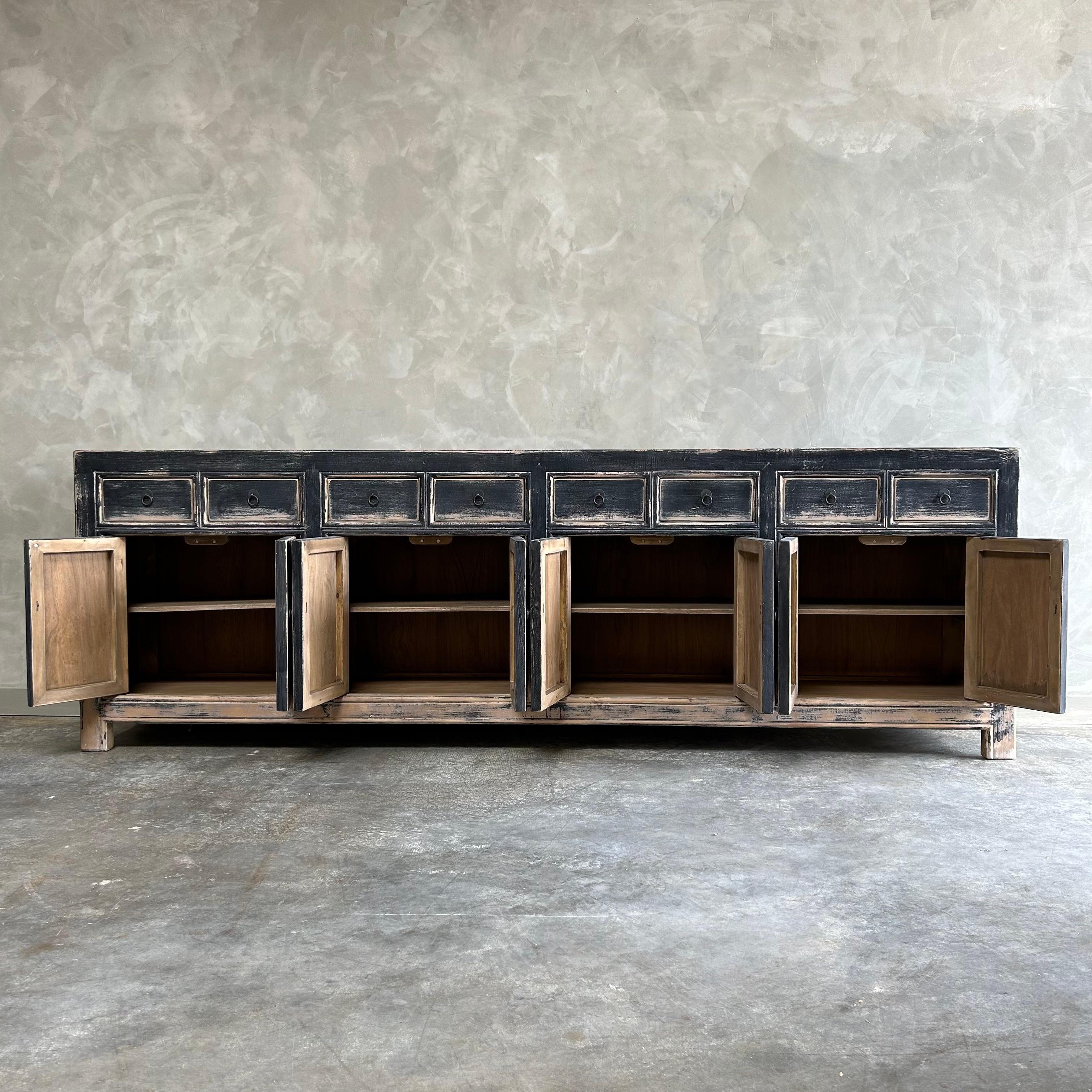 Custom Elm Wood Cabinet or Console in Black Distressed Finish 5