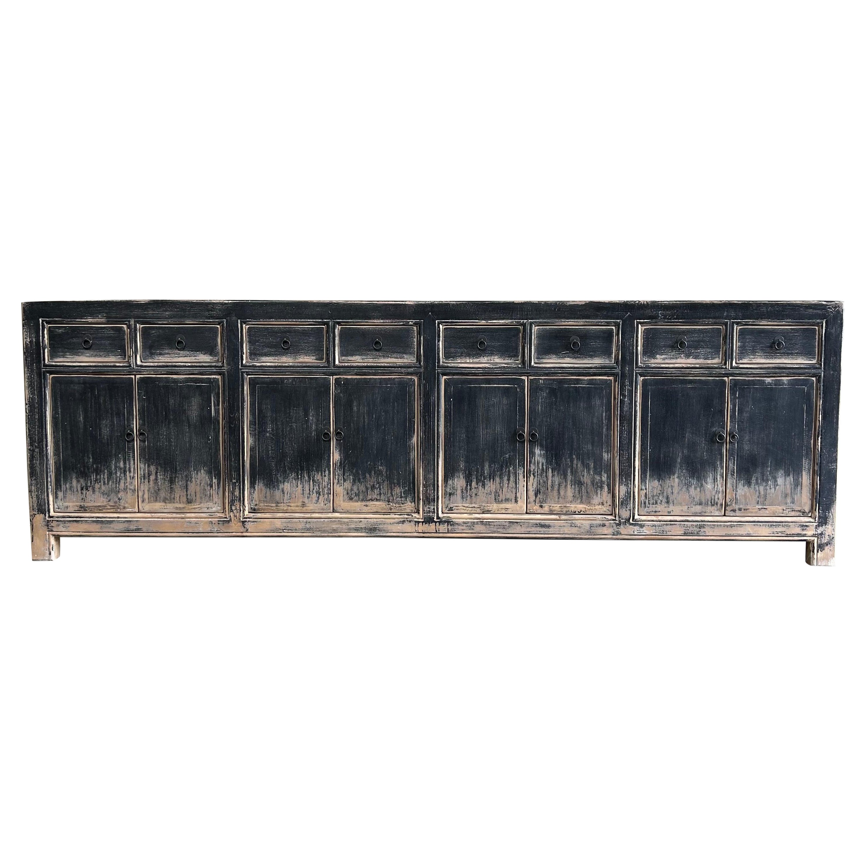 Custom Elm Wood Cabinet or Console in Black Distressed Finish
