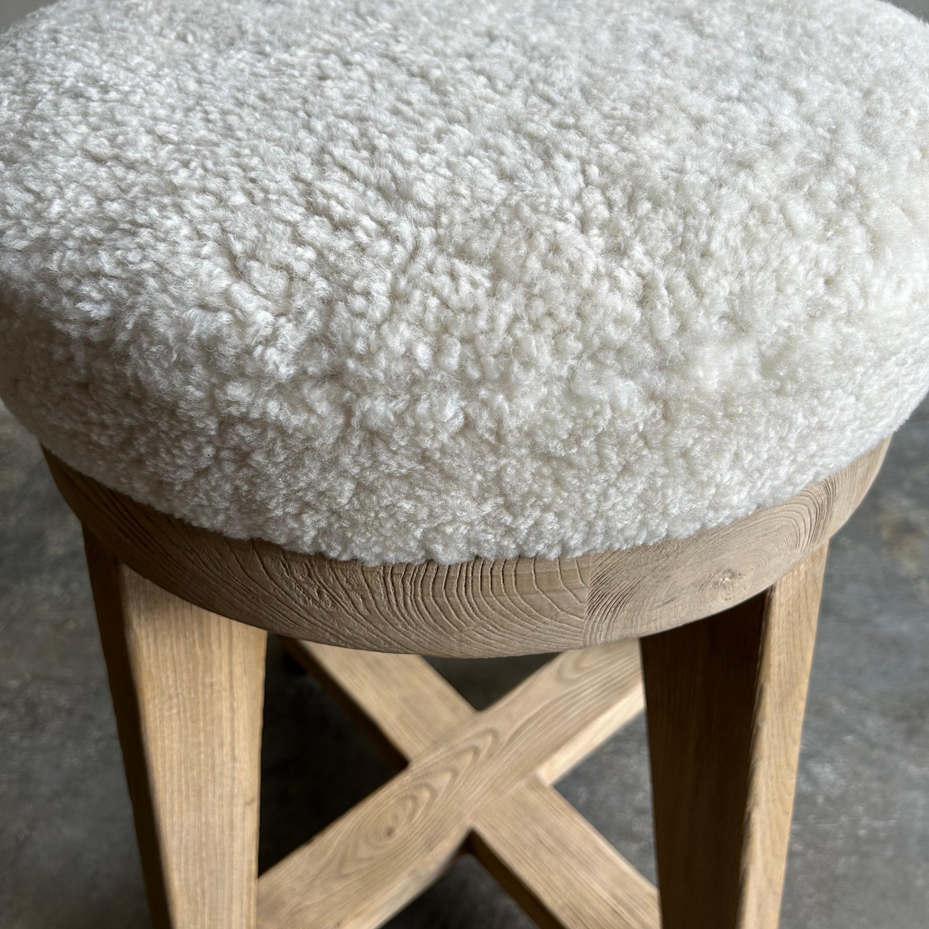 American Custom Elm Wood Counter Stool with Upholstered Seat For Sale