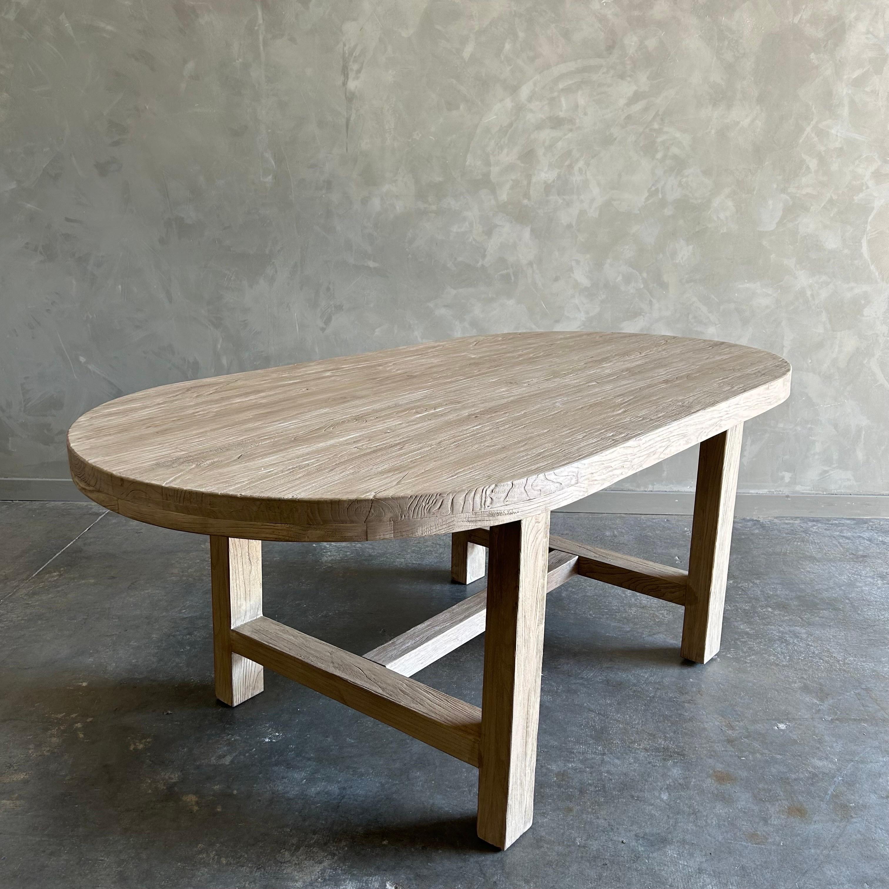 Minimalist Custom Elm Wood Harvest Oval Dining Table  For Sale
