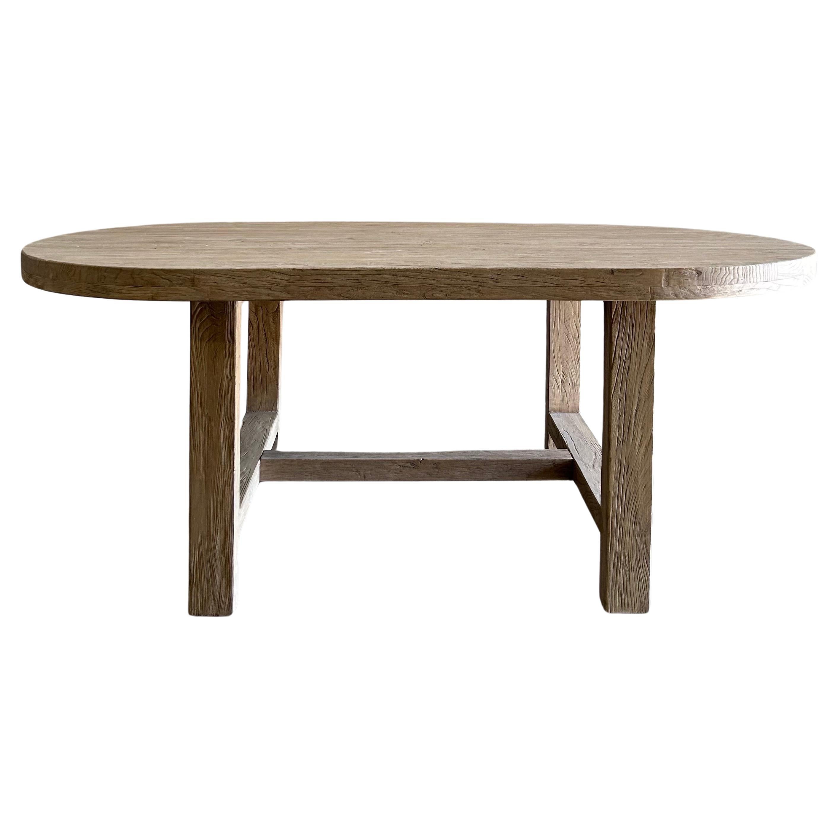 Custom Elm Wood Harvest Oval Dining Table  For Sale