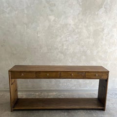 Custom Elm Wood Modern Console Table with Drawers in Dark Walnut