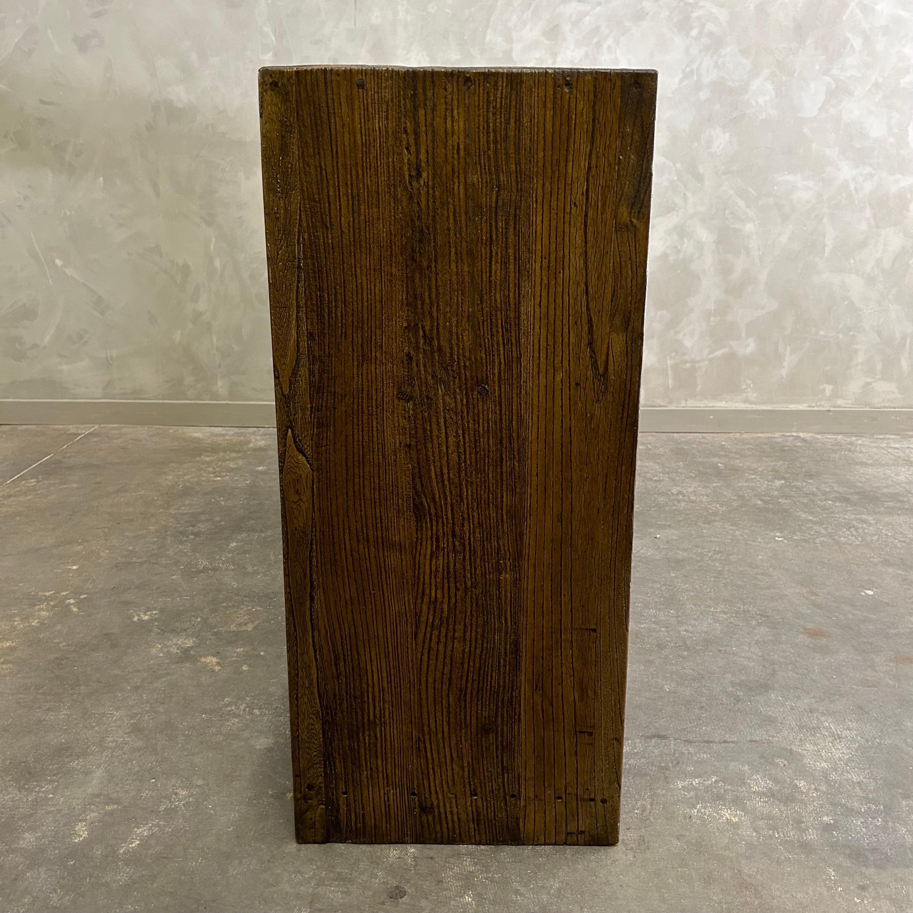 Contemporary Custom Elm Wood Modern Console Table with Drawers in Dark Walnut For Sale