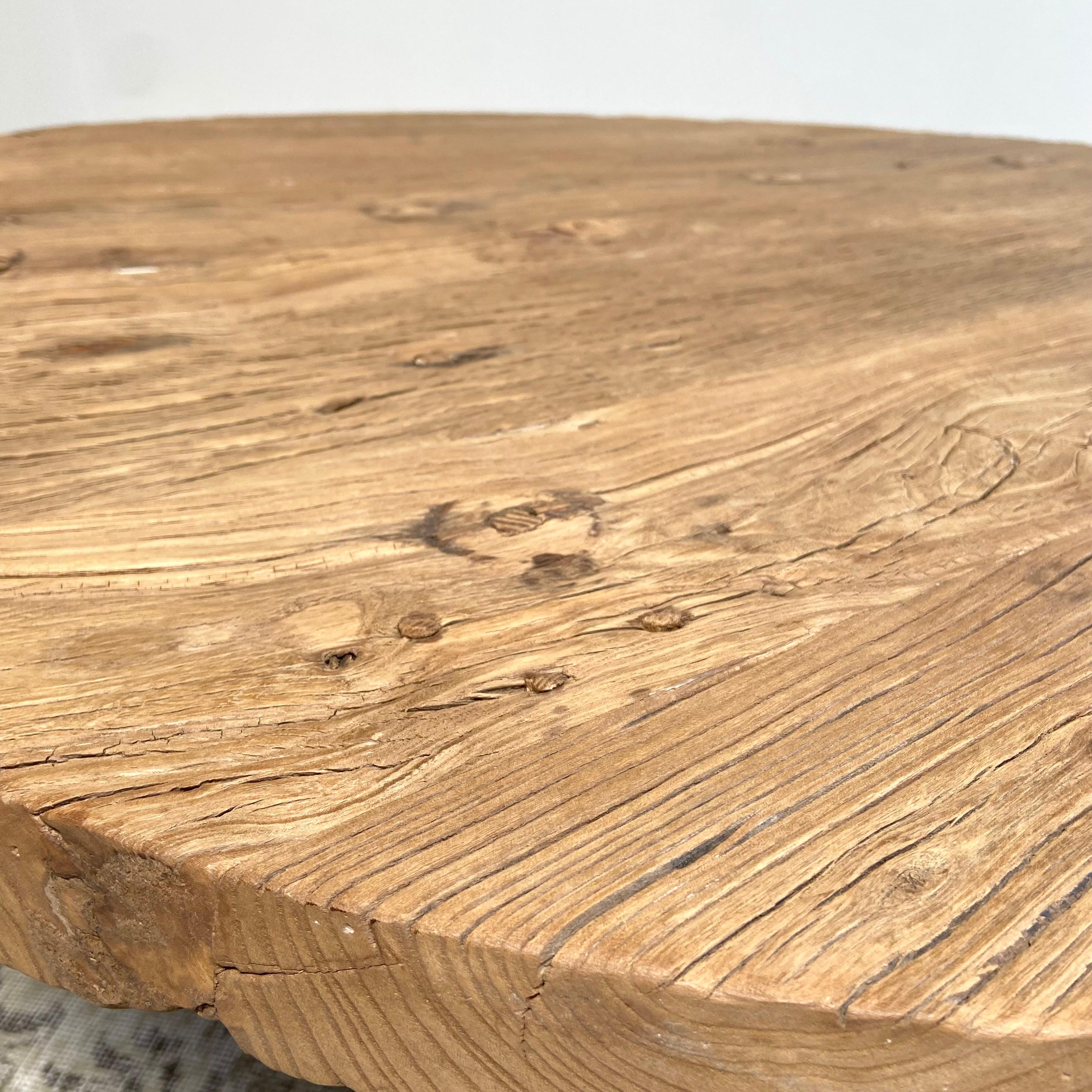 Custom Elm Wood Round Tri - Leg Coffee Table 6
