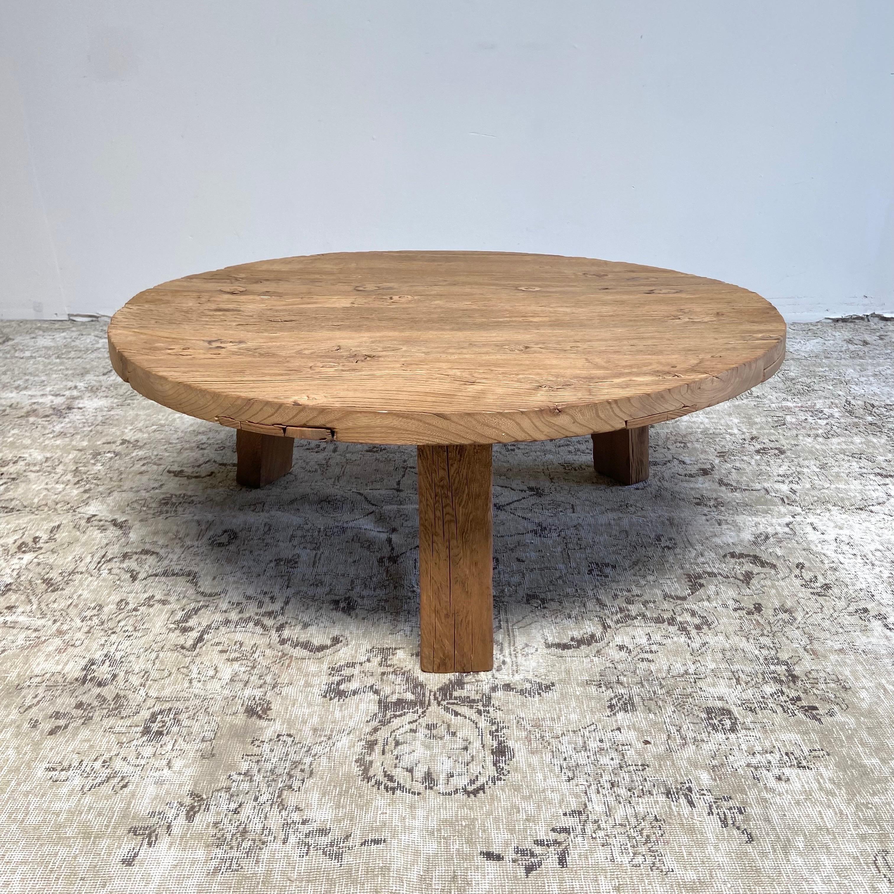 Contemporary Custom Elm Wood Round Tri - Leg Coffee Table